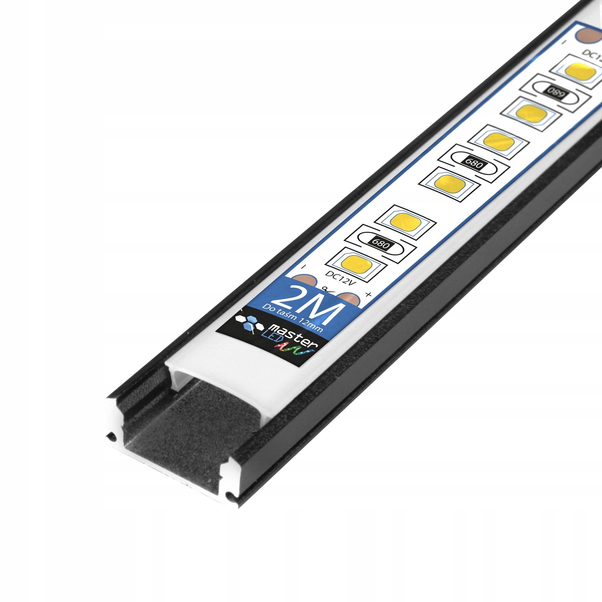 profil Led aluminiowy nawierzchniowy Do Taśmy Z Kloszem 2m czarny natynkowy
