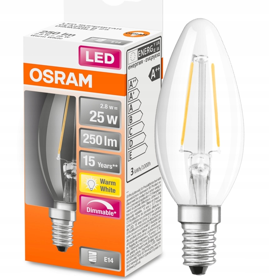 Osram żarówka Led świeczka 2.8W 25W DIM 2700K