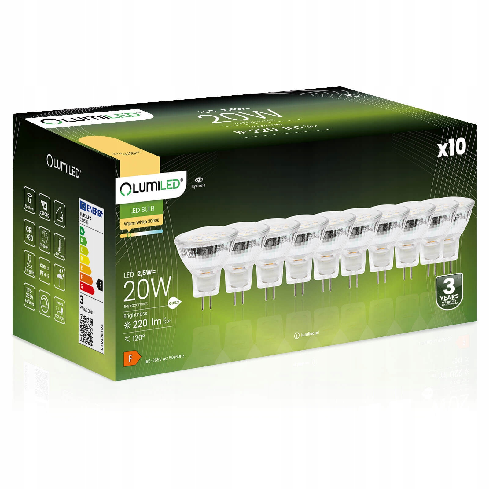 10x Żarówka Led MR11 GU5.3 2,5W 3000K 230V Lumiled