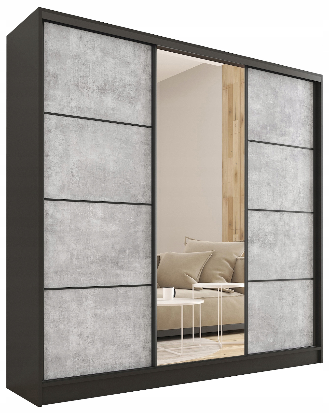 Szafa przesuwna z lustrem 180 cm Loft Beton drążek