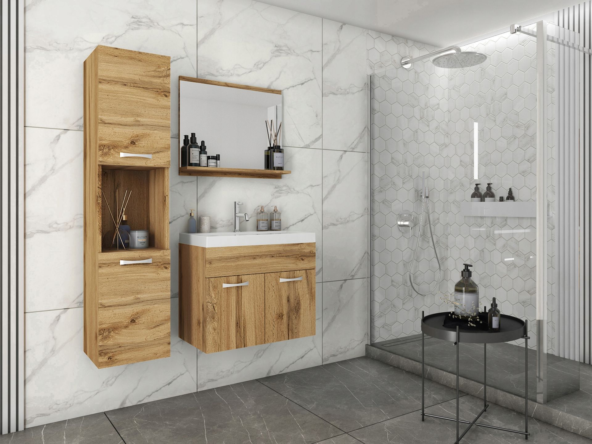 Meble łazienkowe Milano, szafka, lustro, umywalka