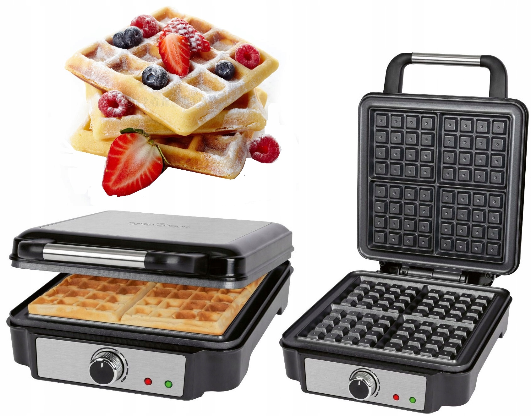 Gofrownica 1200W Na 4 Duże Gofry Regulacja Temperatury Mocna Niewyciekająca