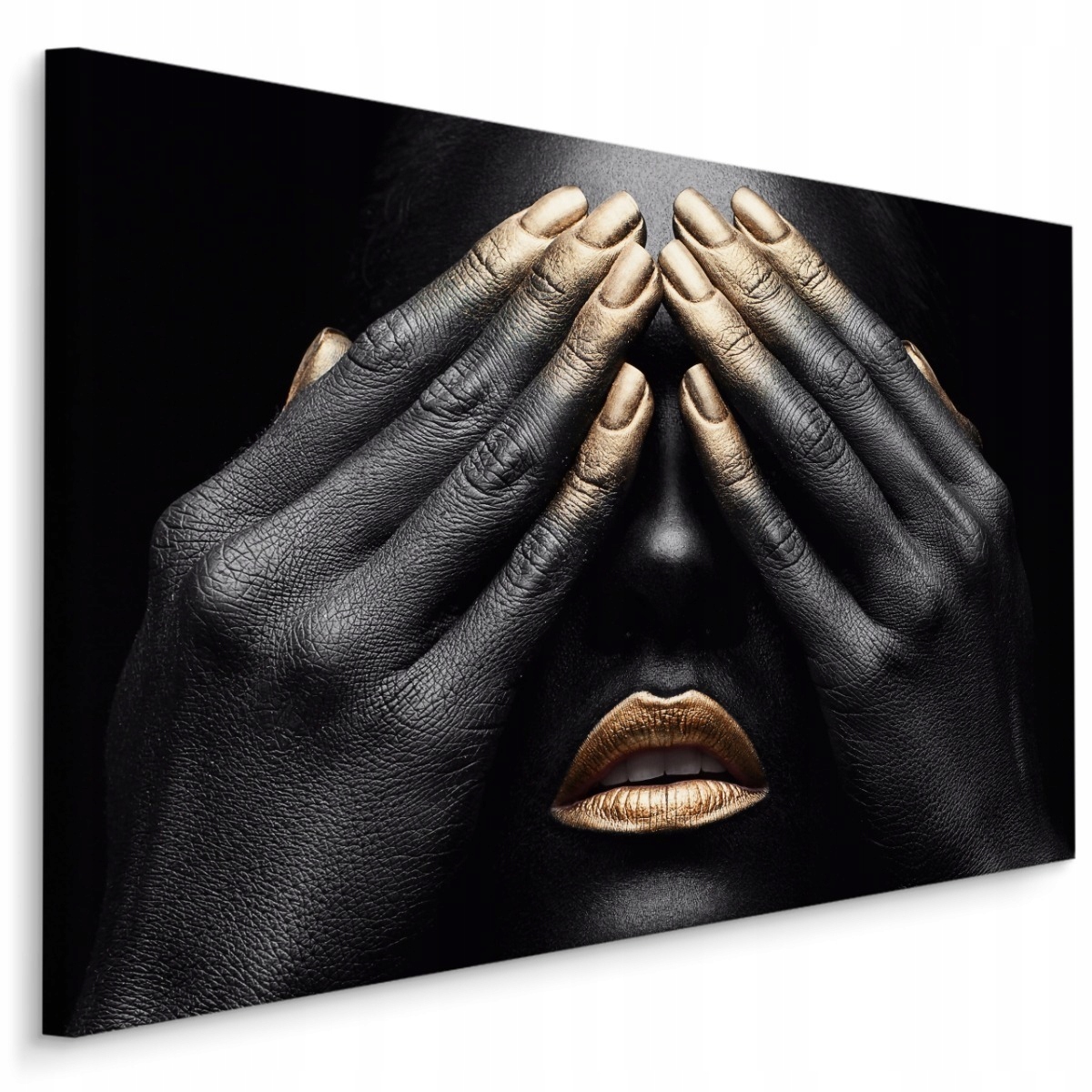 Obraz Do Salonu Czarno Złoty Glamour Usta 120x80 Portret Kobiety