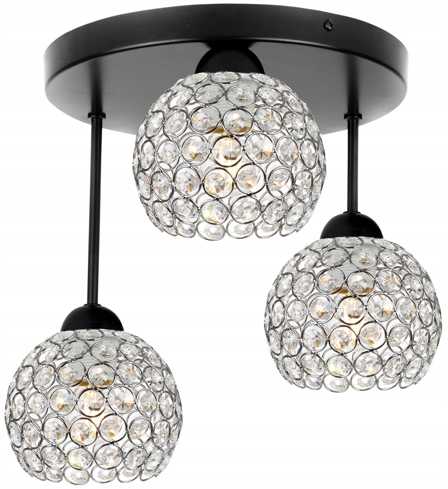 Lampa Sufitowa Wisząca Chrom Potrójna Żyrandol Plafon Glamour Kryształki