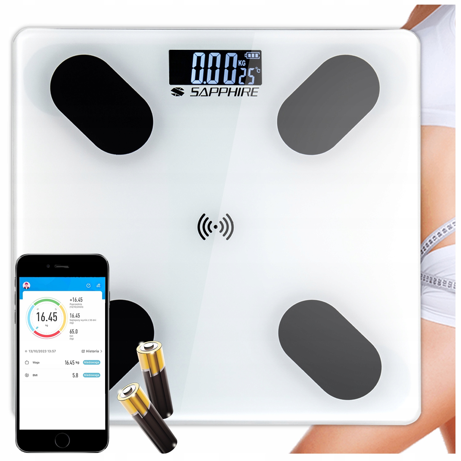 Waga Łazienkowa analityczna Sapphire Smart elektroniczna 180KG Aplikacja