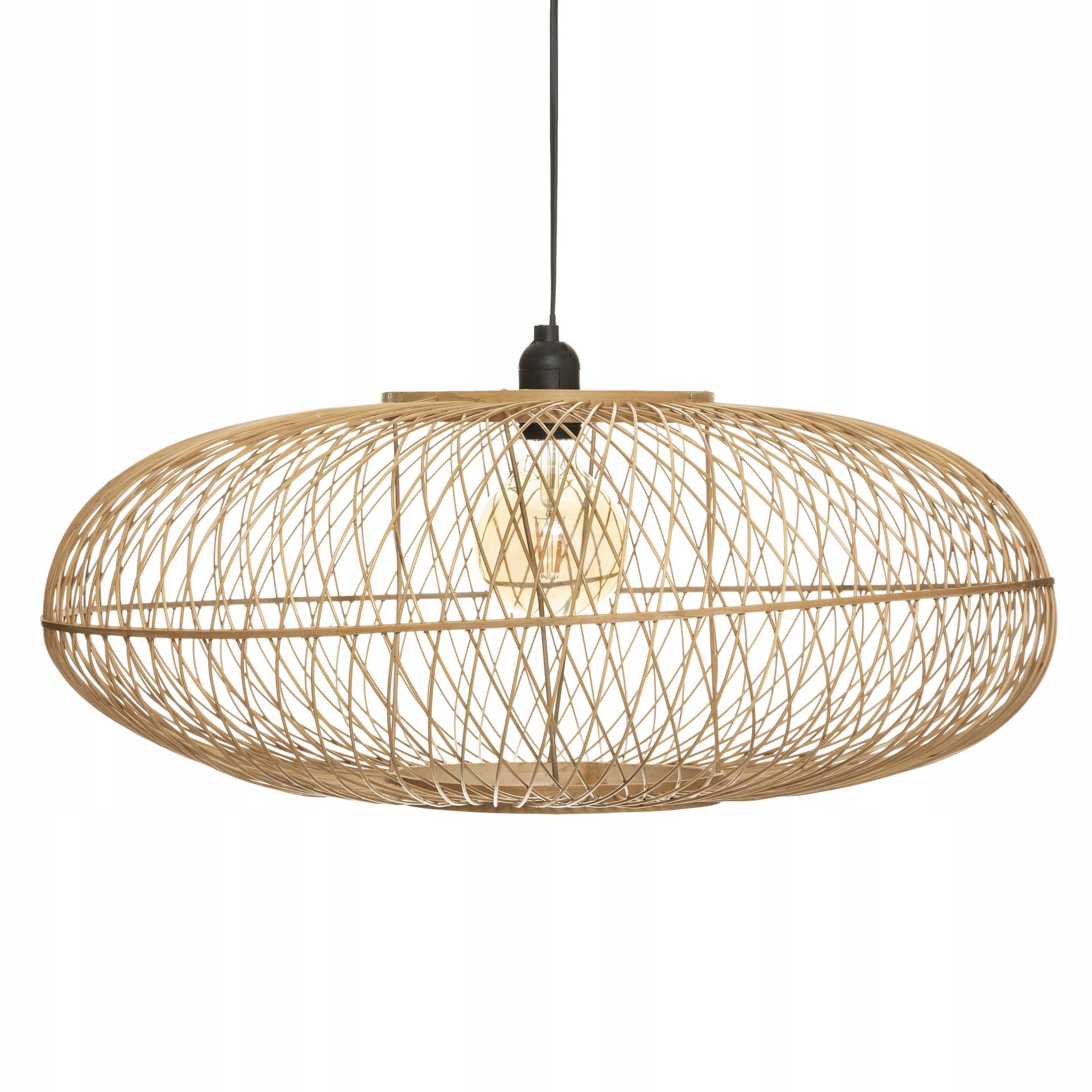 Lampa Wisząca Sufitowa Lekka Bambusowa Ażurowa Beżowa E27 25X60 CM