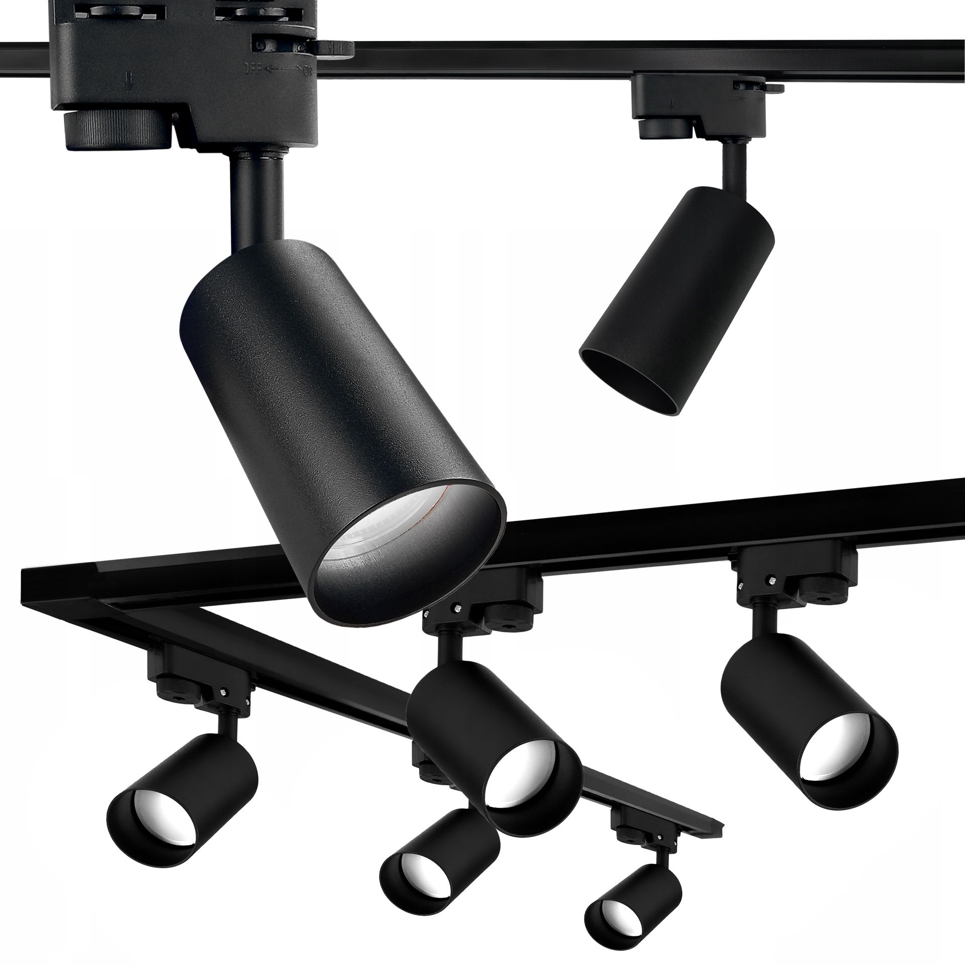 Zestaw L Szynoprzewód Szyna 1,5m 1m łącznik 5x Spot Reflektor na GU10