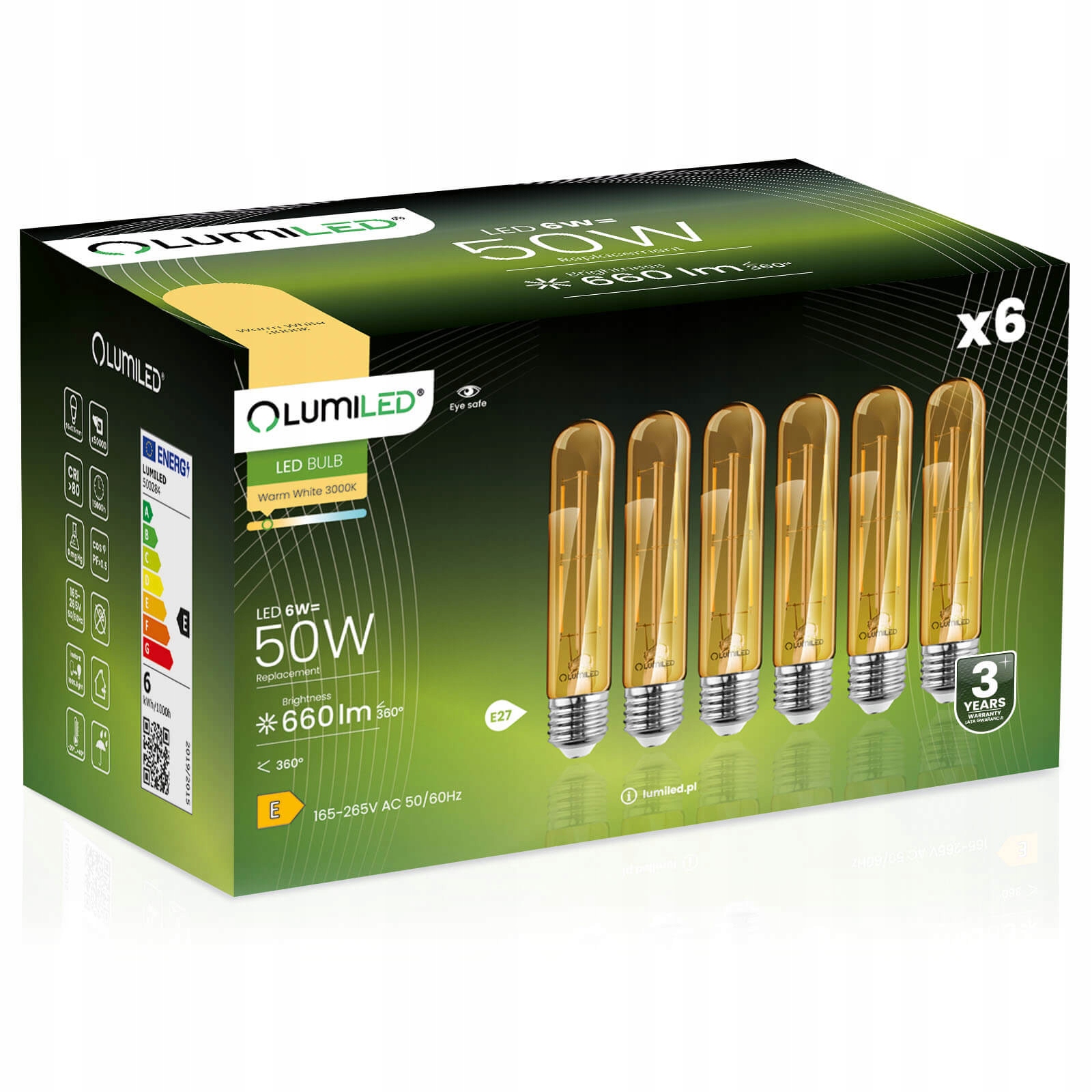 6X Żarówka Led E27 Tuba T30 6W 50W 3000K Lumiled
