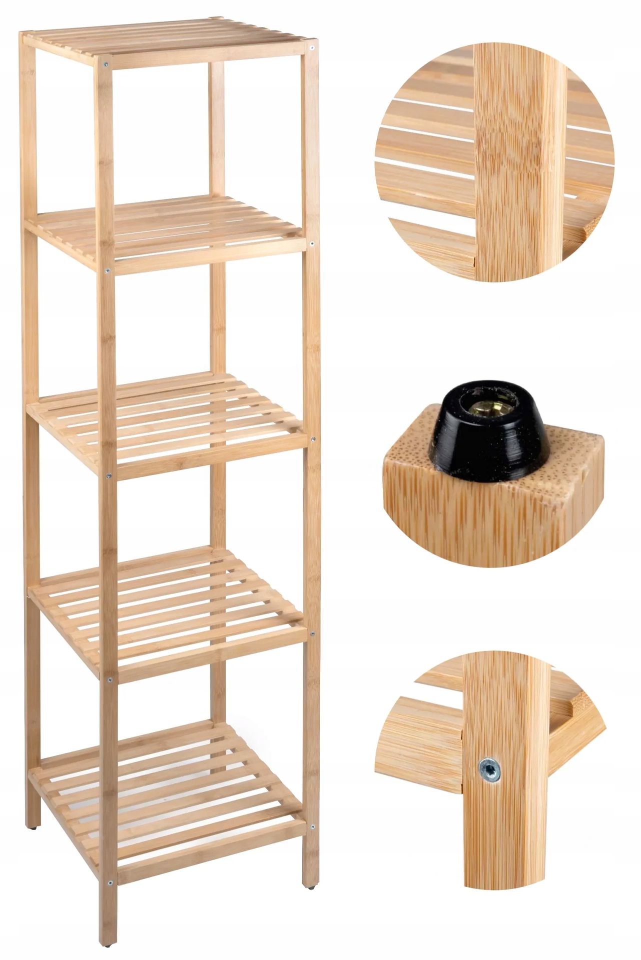 Regał łazienkowy bambusowy szafka drewniana 5 półek Alpina 33x32x141cm