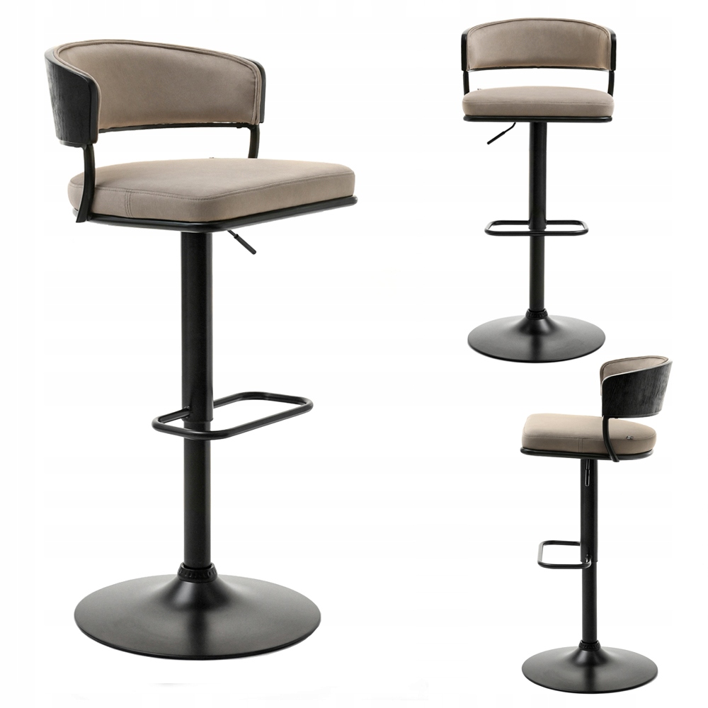 Hoker Barowy Regulacja Wysokości Gięte Drewno Malia Beżowy Czarny