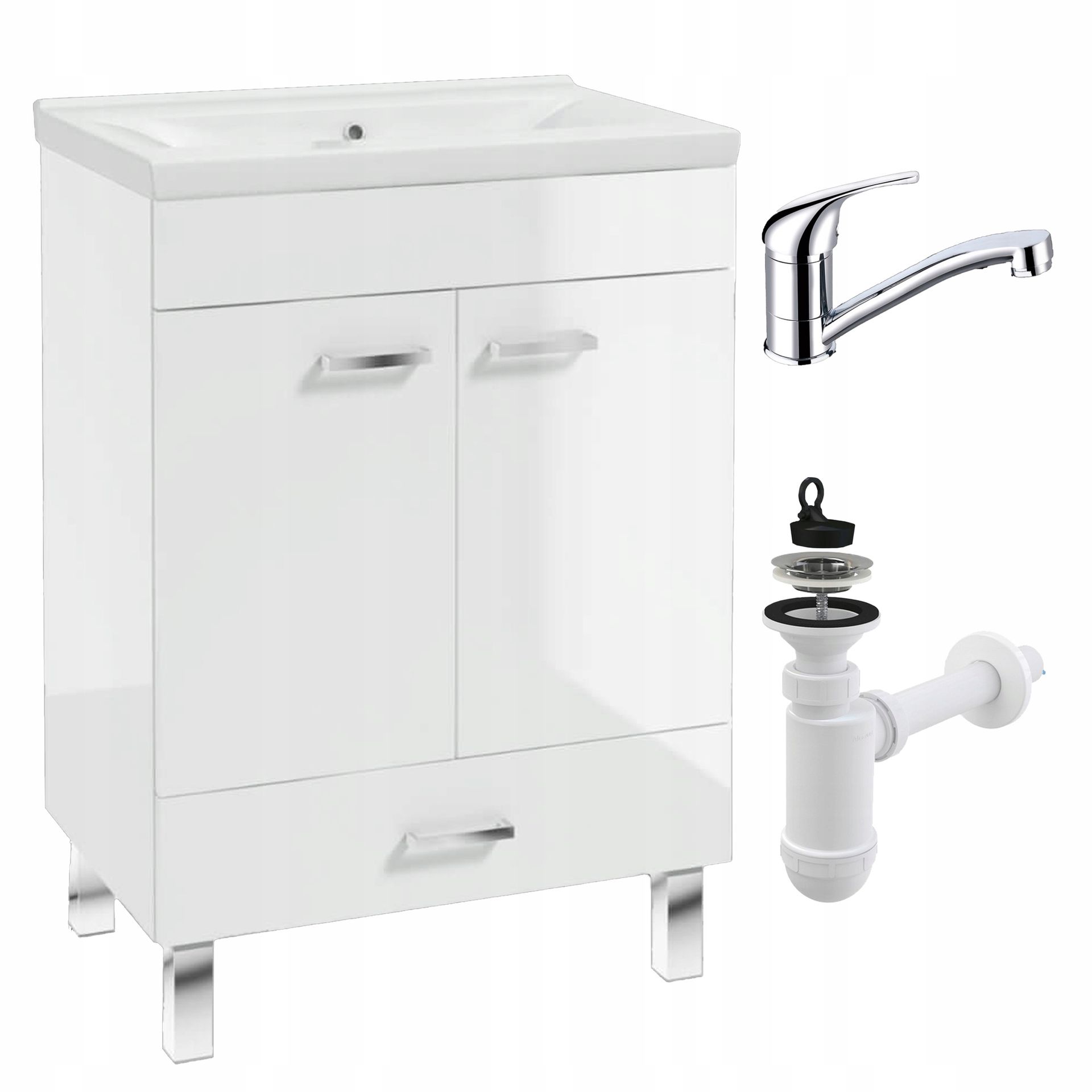 Szafka z Umywalką 60 x 40 Szafka Łazienkowa Zestaw Bateria Obrotowa Syfon