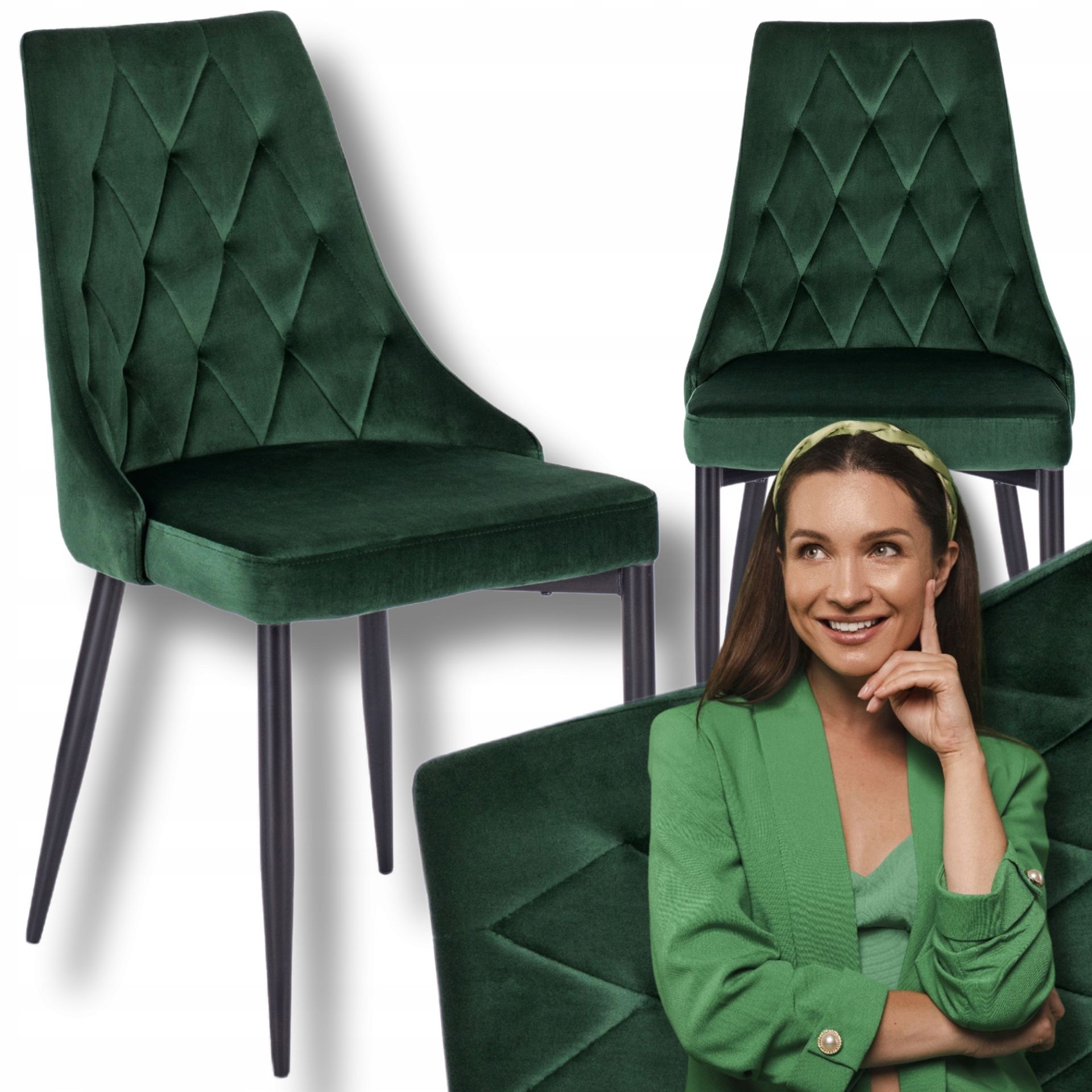 Krzesło Tapicerowane Welurowe Do Salonu Jadalni Loft Velvet Zielone Cork