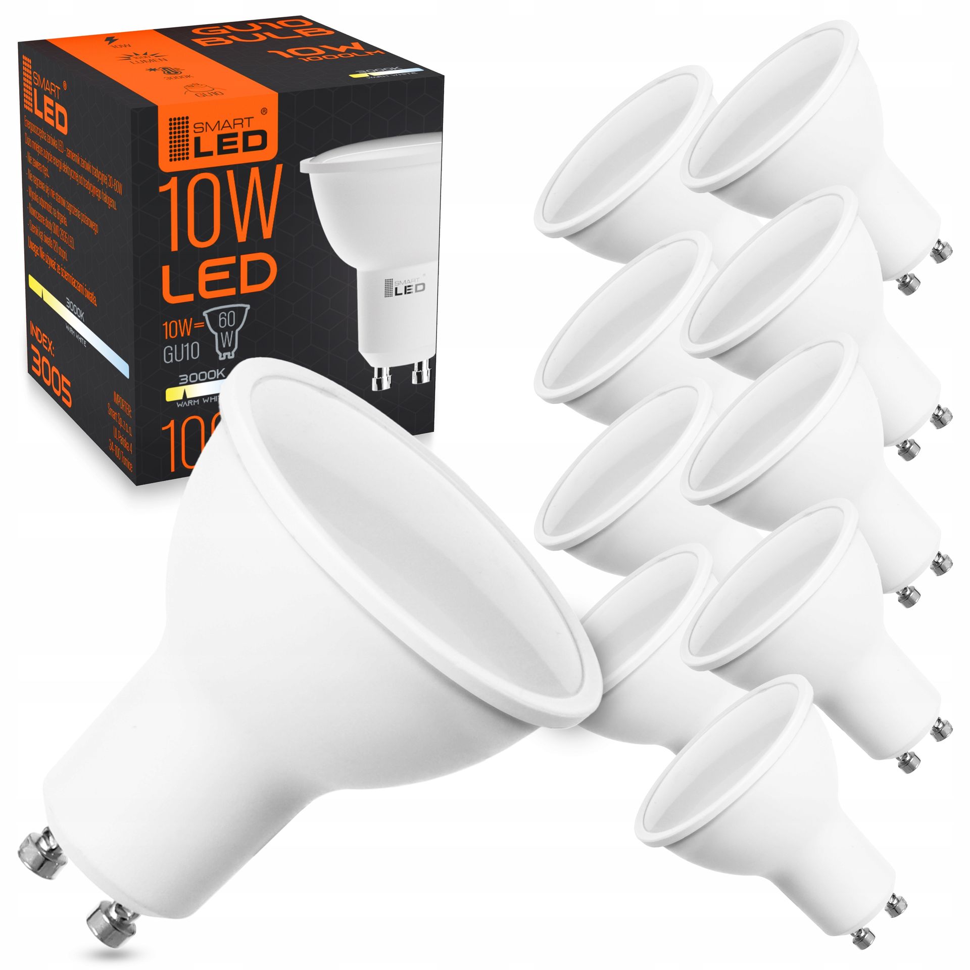 Żarówka GU10 Led 2835 Smd 10W Ciepła Biała Energooszczędna Nie Mruga CCD