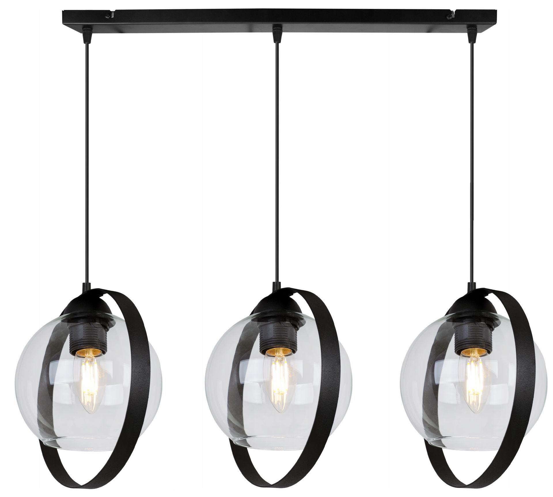 Lampa Sufitowa Wisząca Żyrandol Potrójna Szklany Klosz Pierścienie