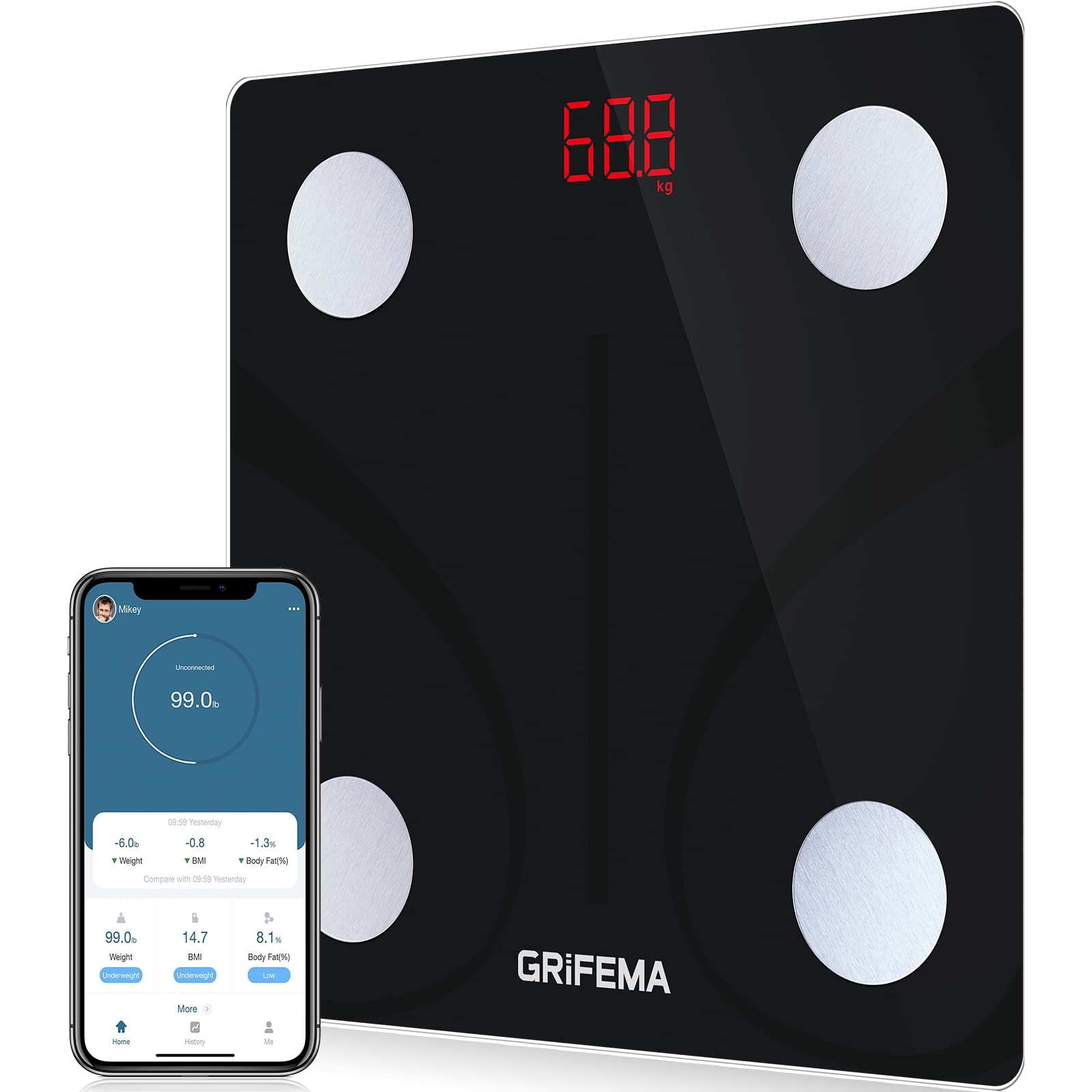 Grifema Waga cyfrowa łazienkowa z Led 150kg czarny