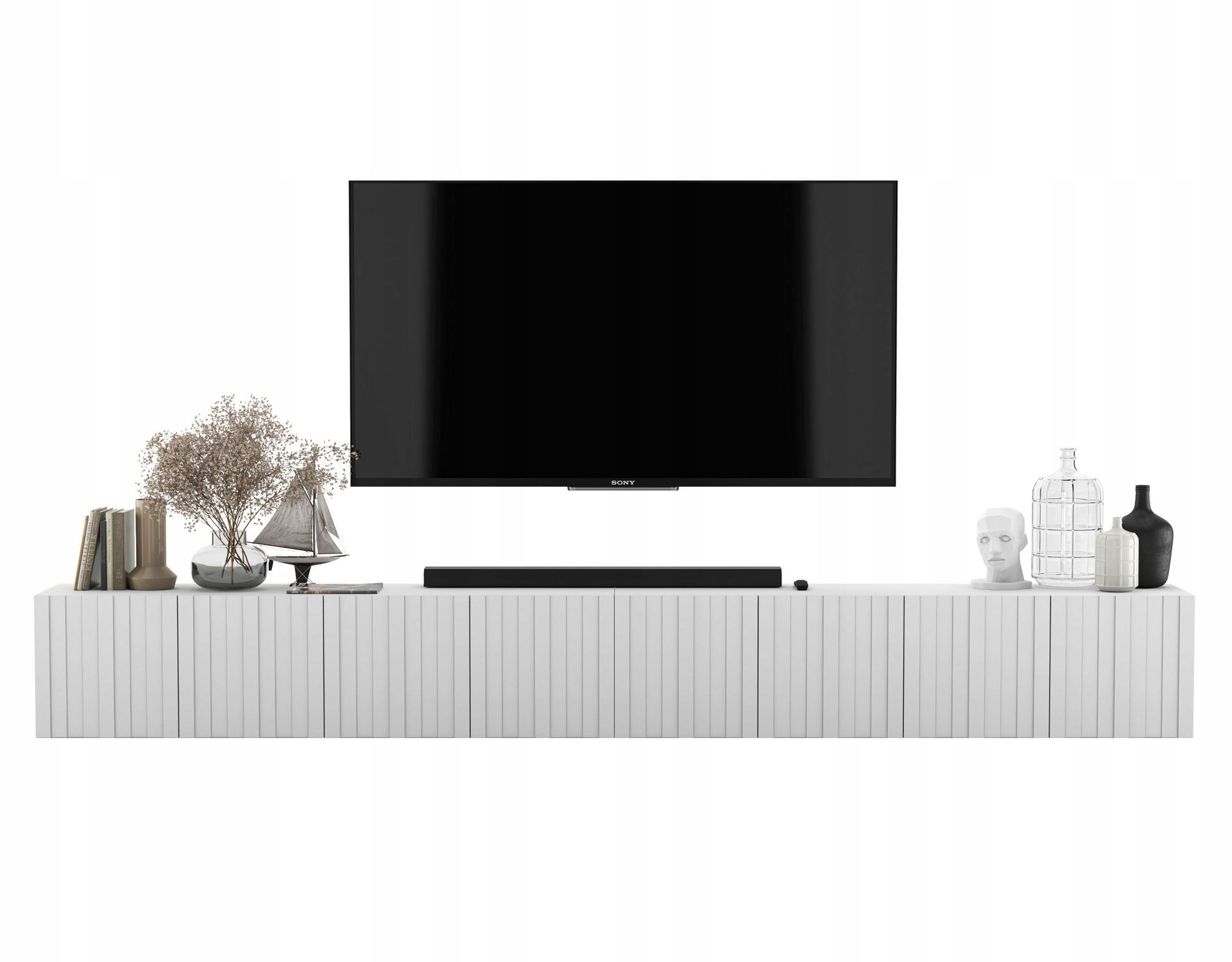 Nowoczesna Komoda Rtv Glamour Wisząca Szafka Rtv Glamour Biały Mat 300 cm