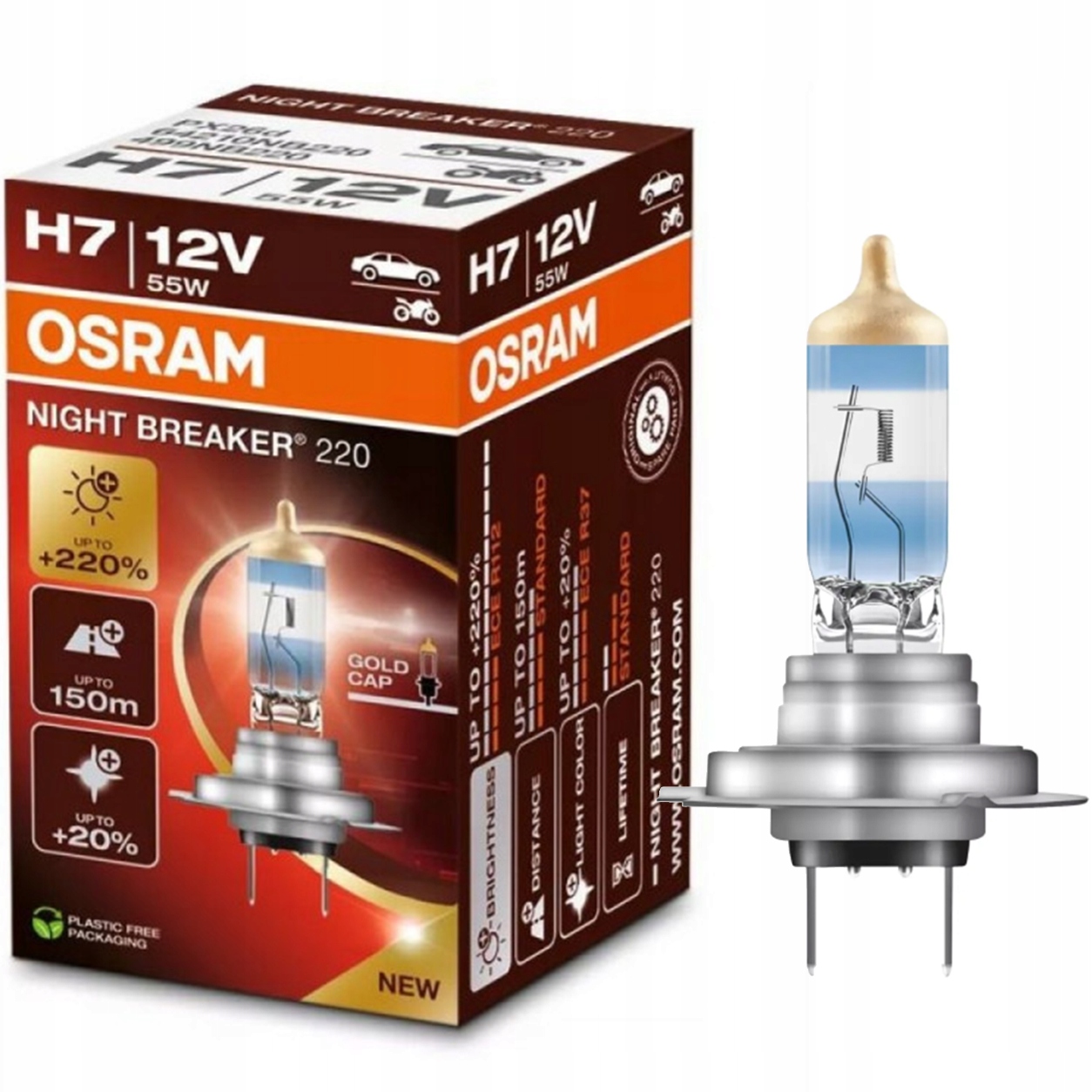 Osram żarówka H7 Night Breaker +220% do +150m +20% bielsze światło