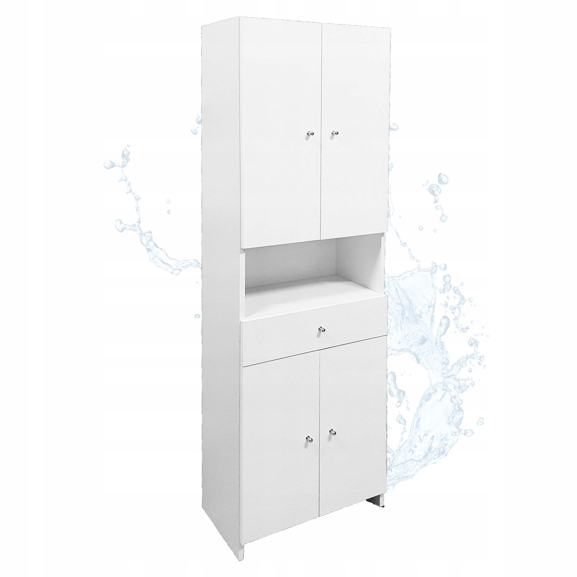 Słupek Łazienkowy 170 x 50 Front Połysk Biały 2 Półki Regulowane 1 Szuflada