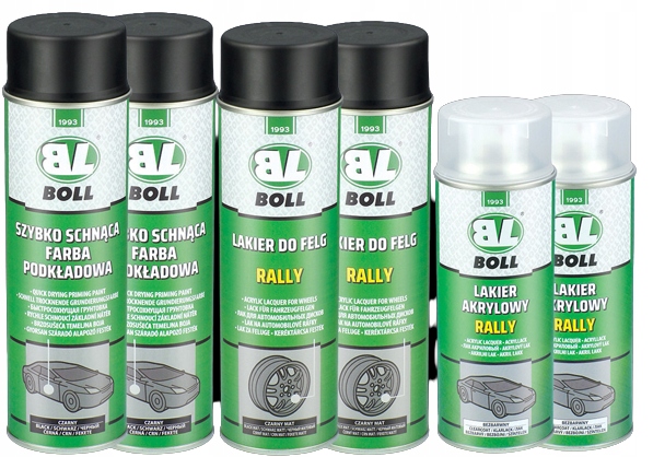Duży Zestaw do regeneracja naprawy felg Czarny Mat 6 lakierów spray Boll