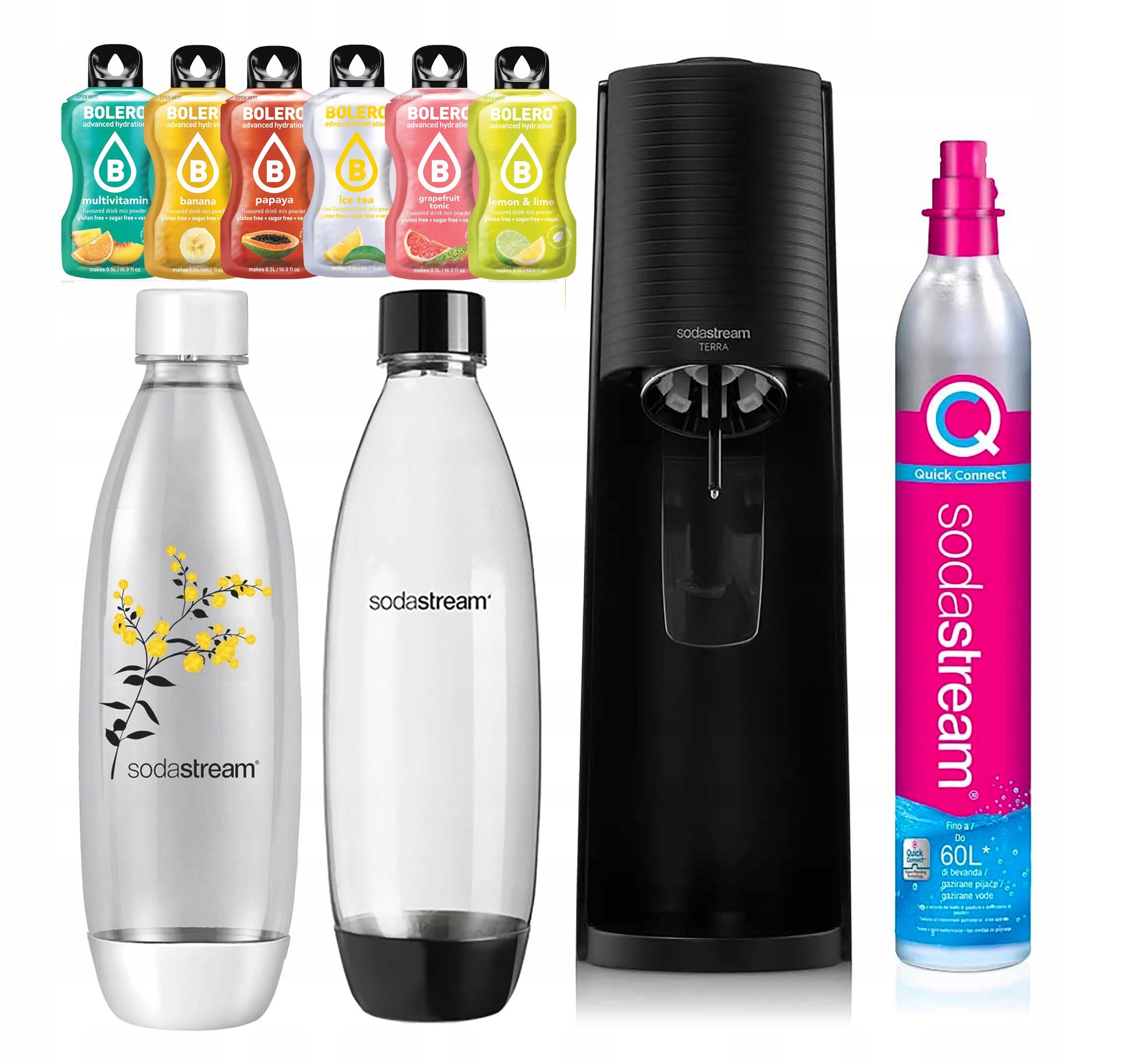 Syfon Sodastream Terra saturator nabój Co2 Butelki Fuse saszetki Bolero