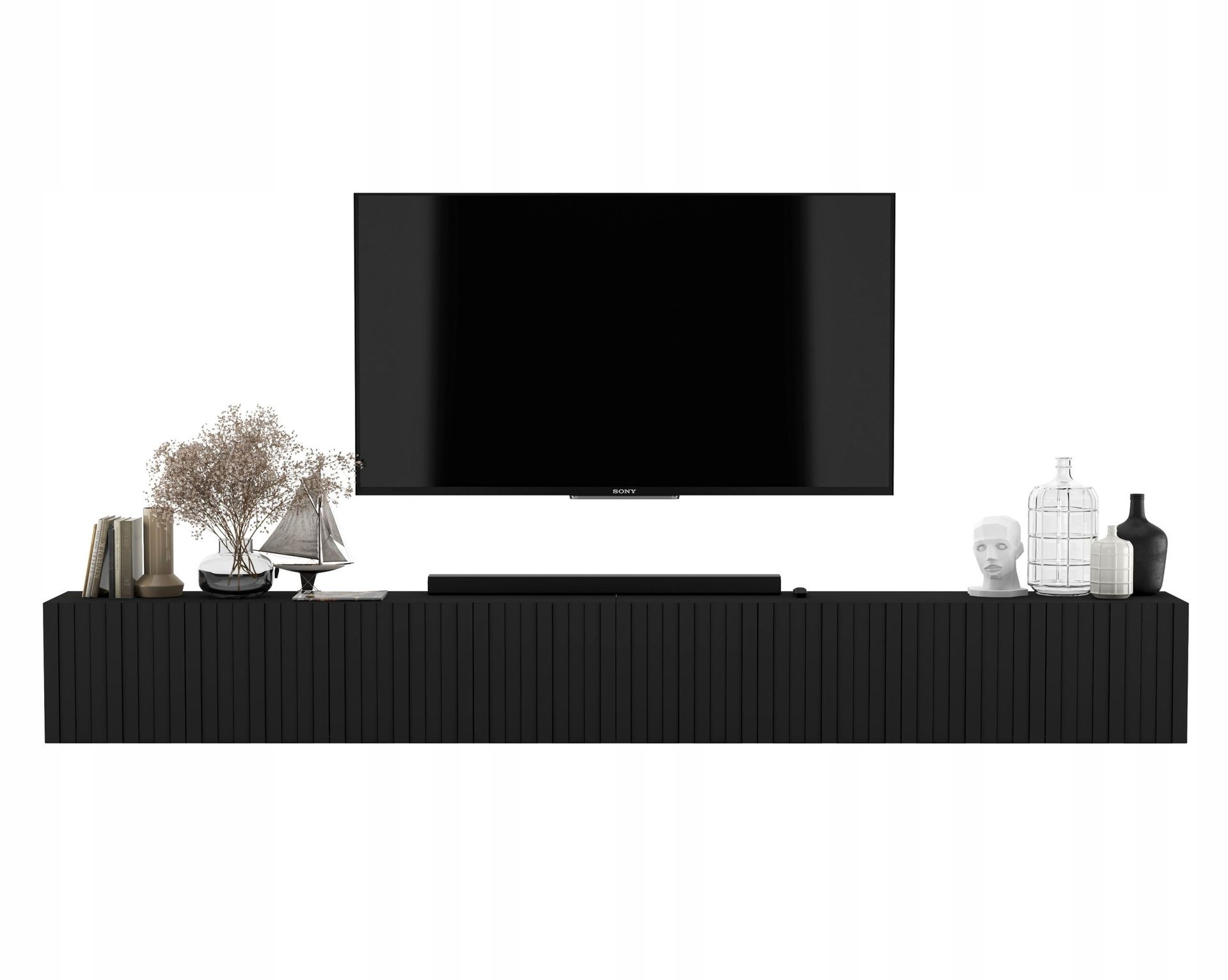 Wisząca Szafka Rtv Glamour Nowoczesna Komoda Rtv Czarny Mat 300 cm