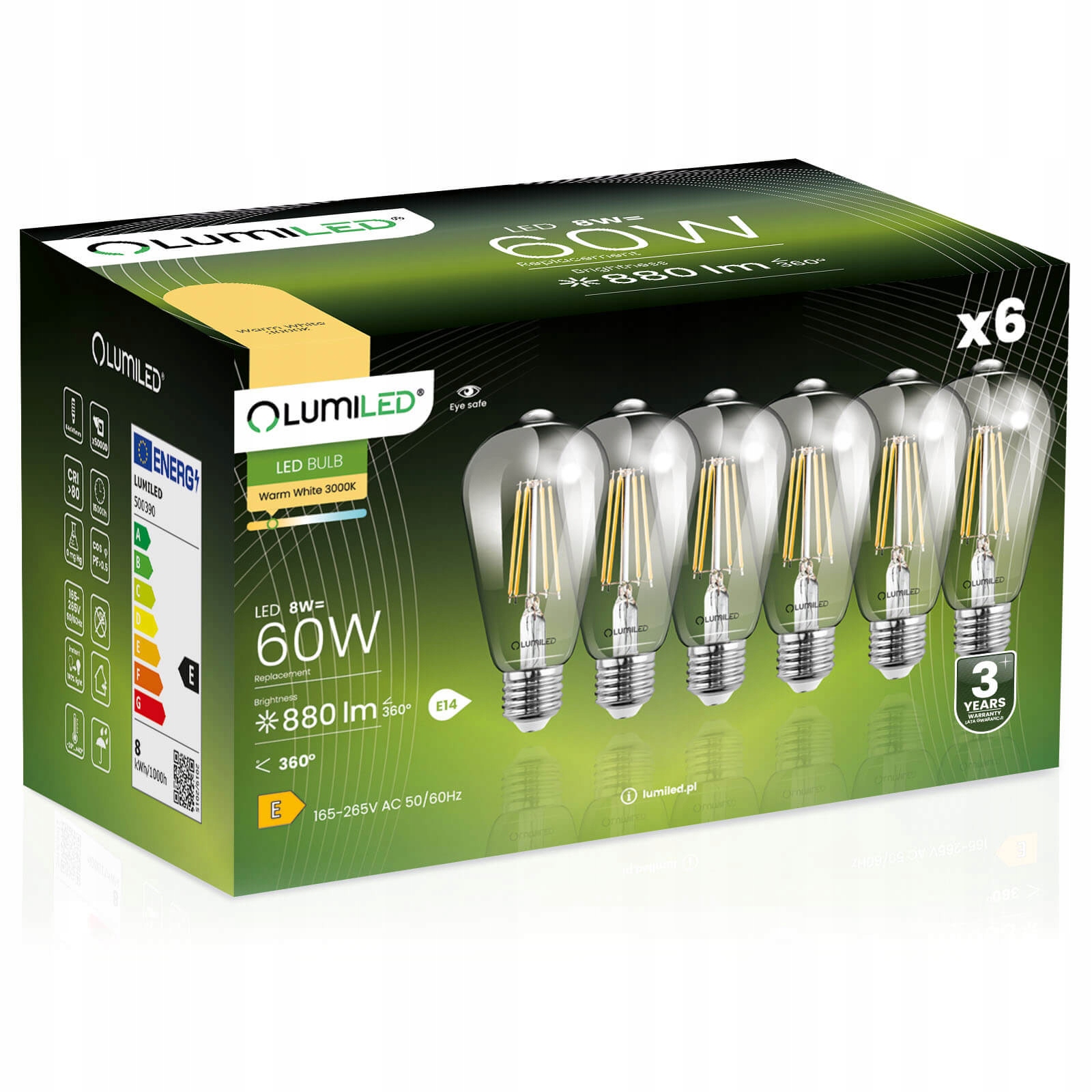 6x Żarówka Led E27 Edison ST64 8W 60W 3000K Ciepła Filament Ozdobna Retro