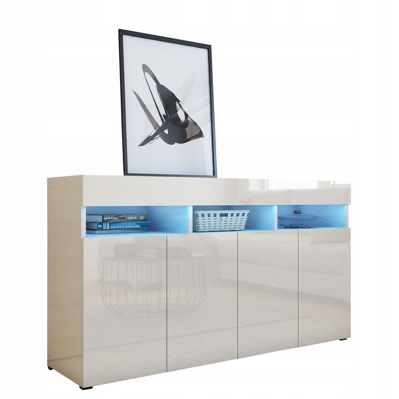 Komoda do salonu biała połysk 140 cm Premium