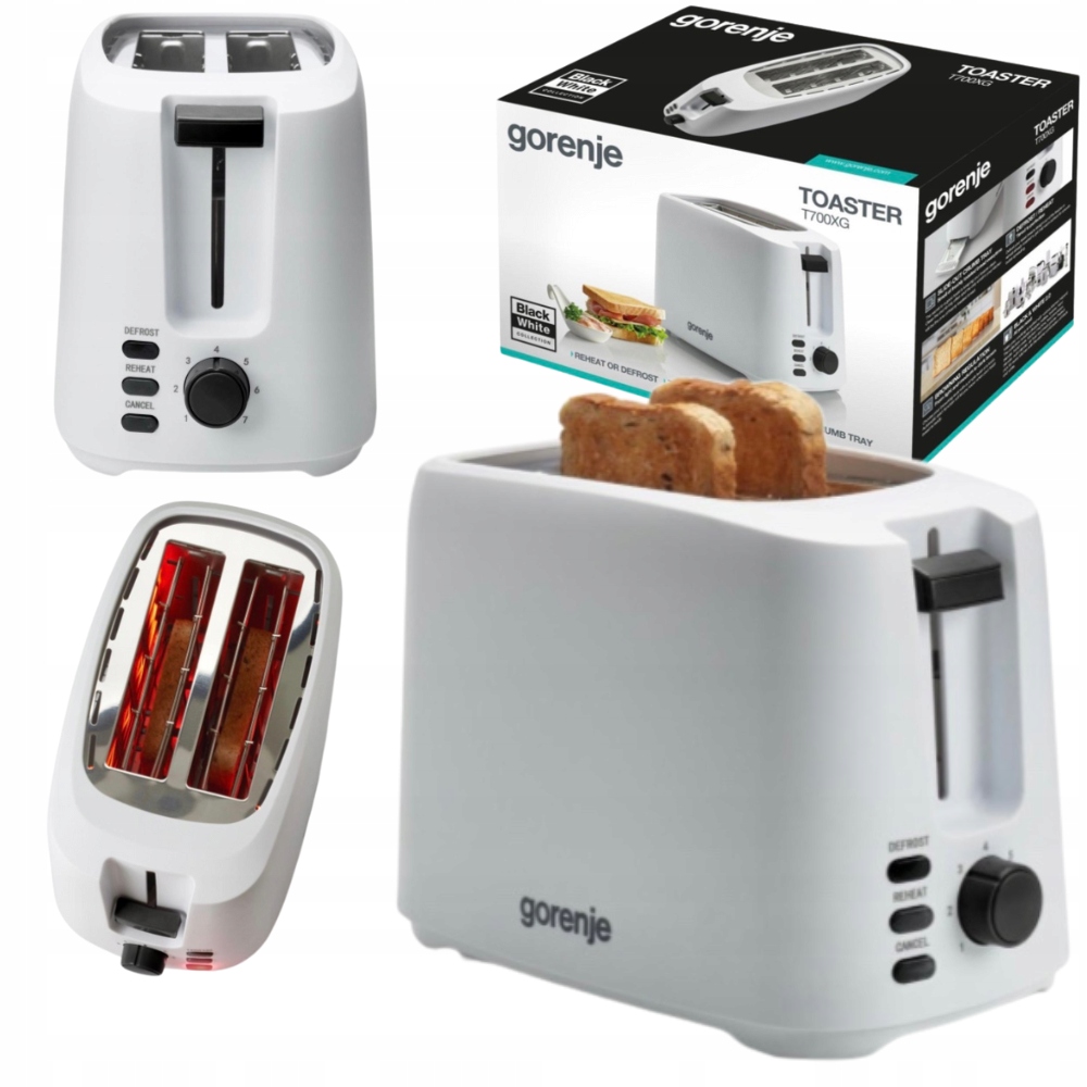 Toster Podwójny Dwa Tosty Grzanki Sandwich Biały Termostat T700XG Gorenje