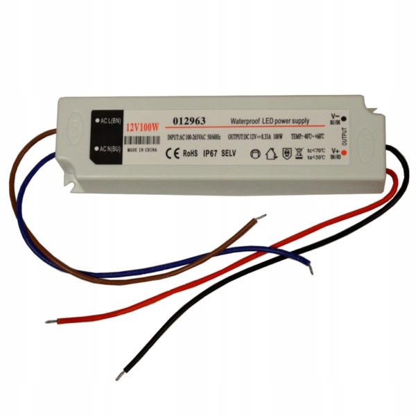 Zasilacz Led 12V 100W Napięciowy IP67 Plastik Ek