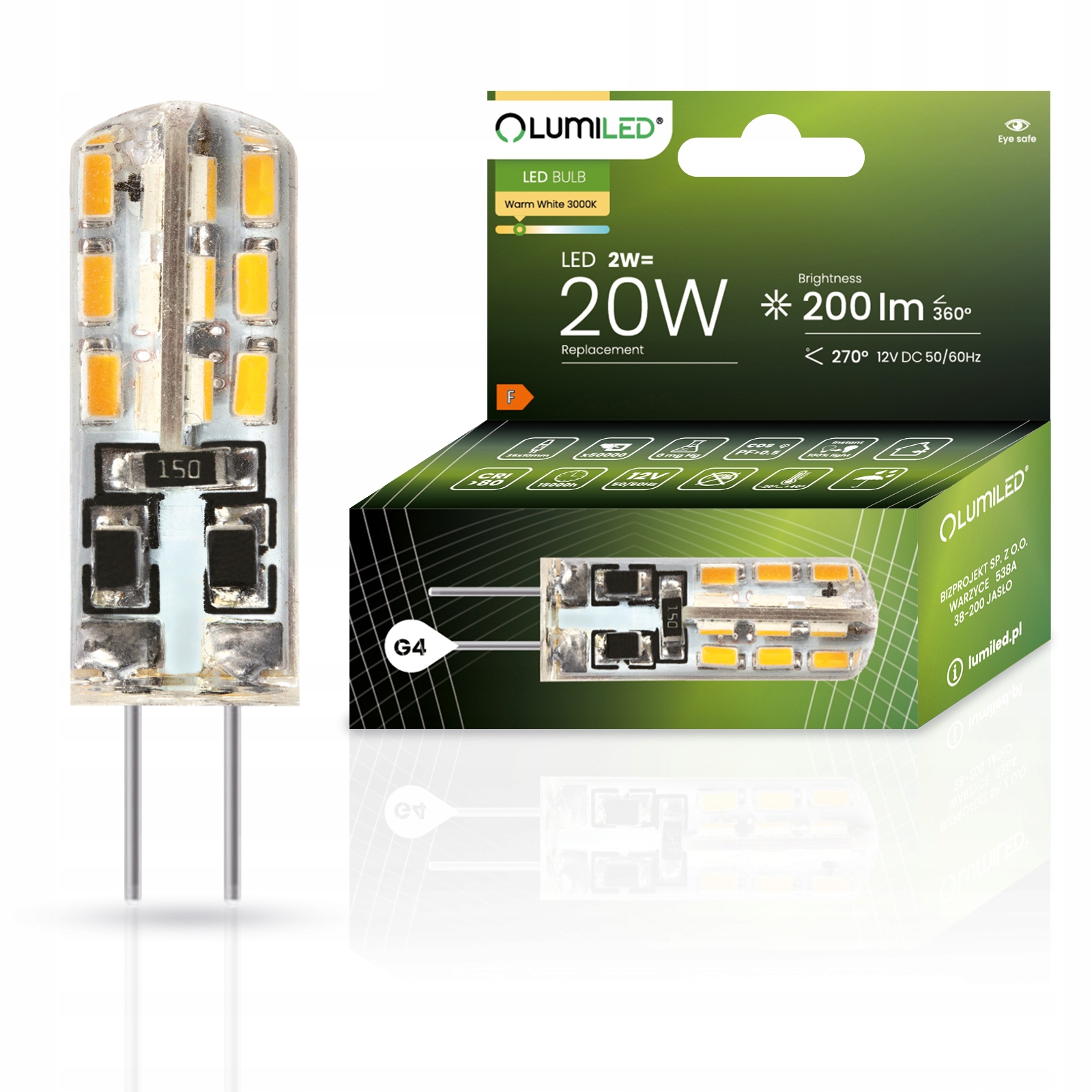 Żarówka Led Kapsułka Mini G4 2W 20W 3000K Ciepła Barwa 12V Lumiled