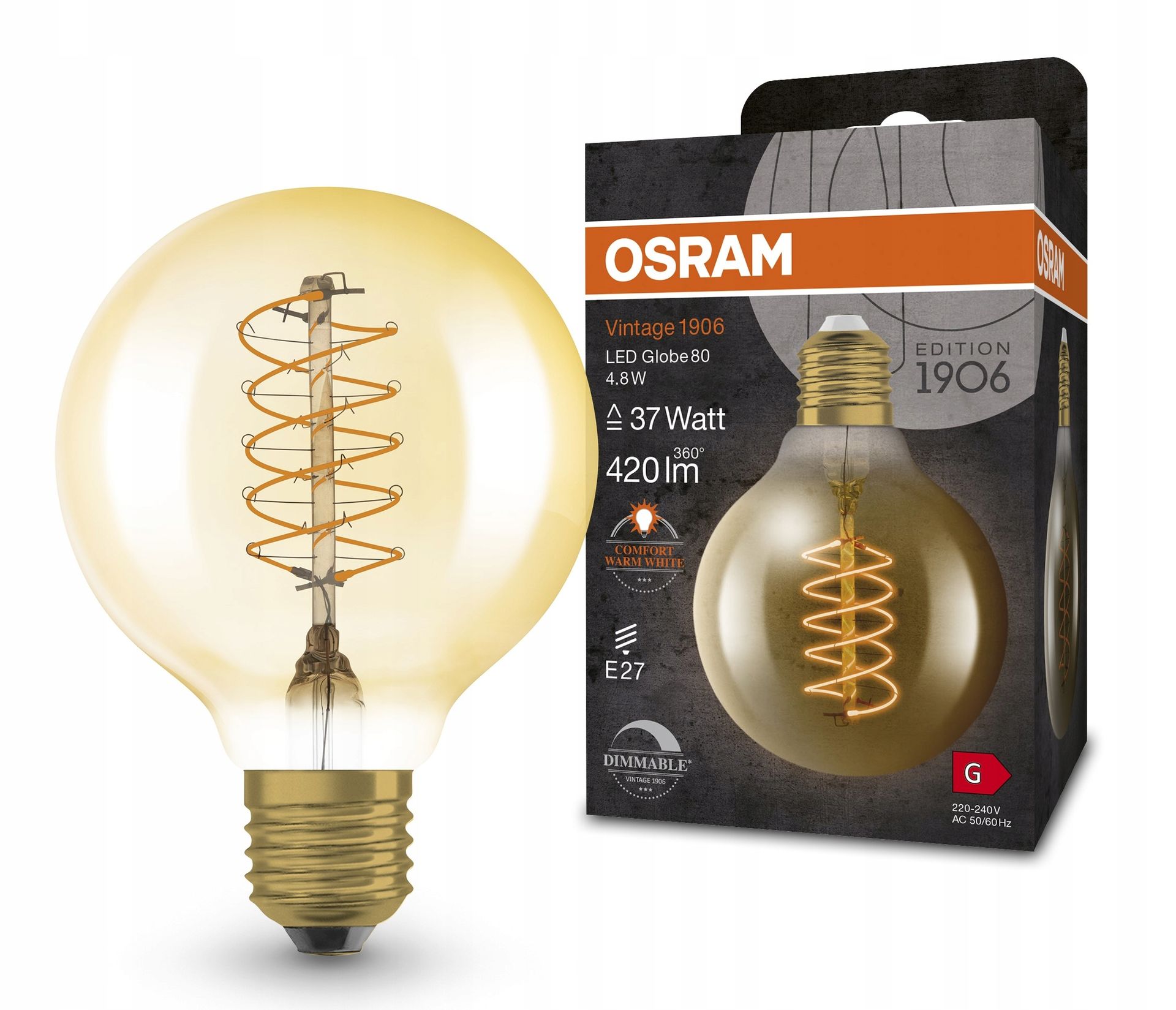 Osram Led żarówka Vintage Glob Gold 4.8W 2200K E27 DIM 80mm