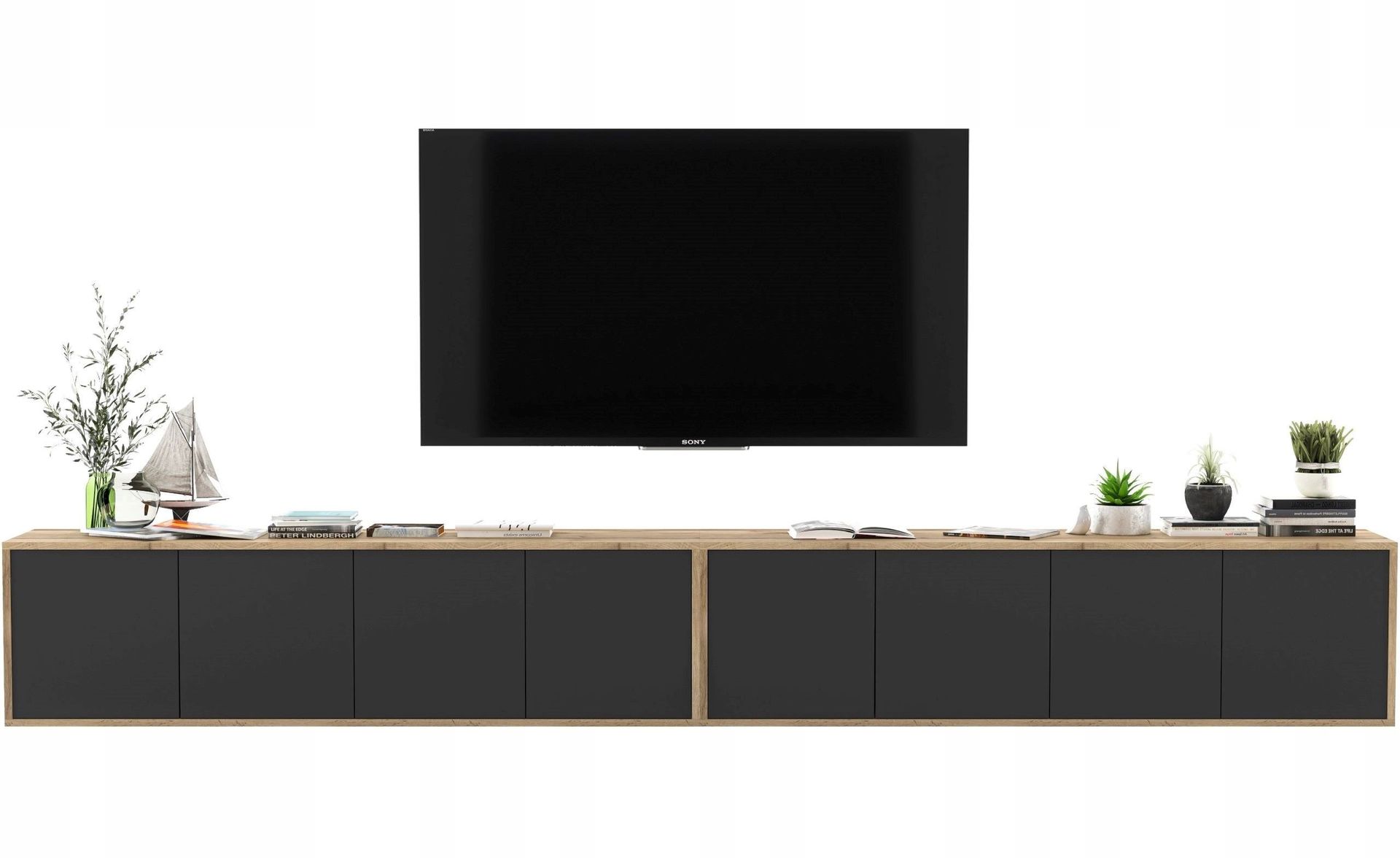 Wisząca Szafka Rtv Loft Komoda 300 cm Czarny Mat
