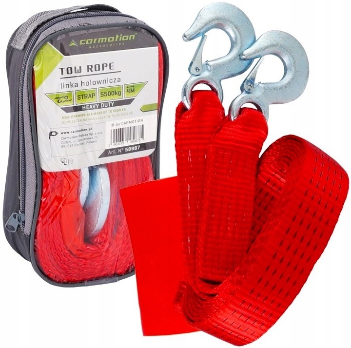 Lina Linka Holownicza Taśmowa Z Hakami 4m 5500kg 5,5T Heavy Duty Etui