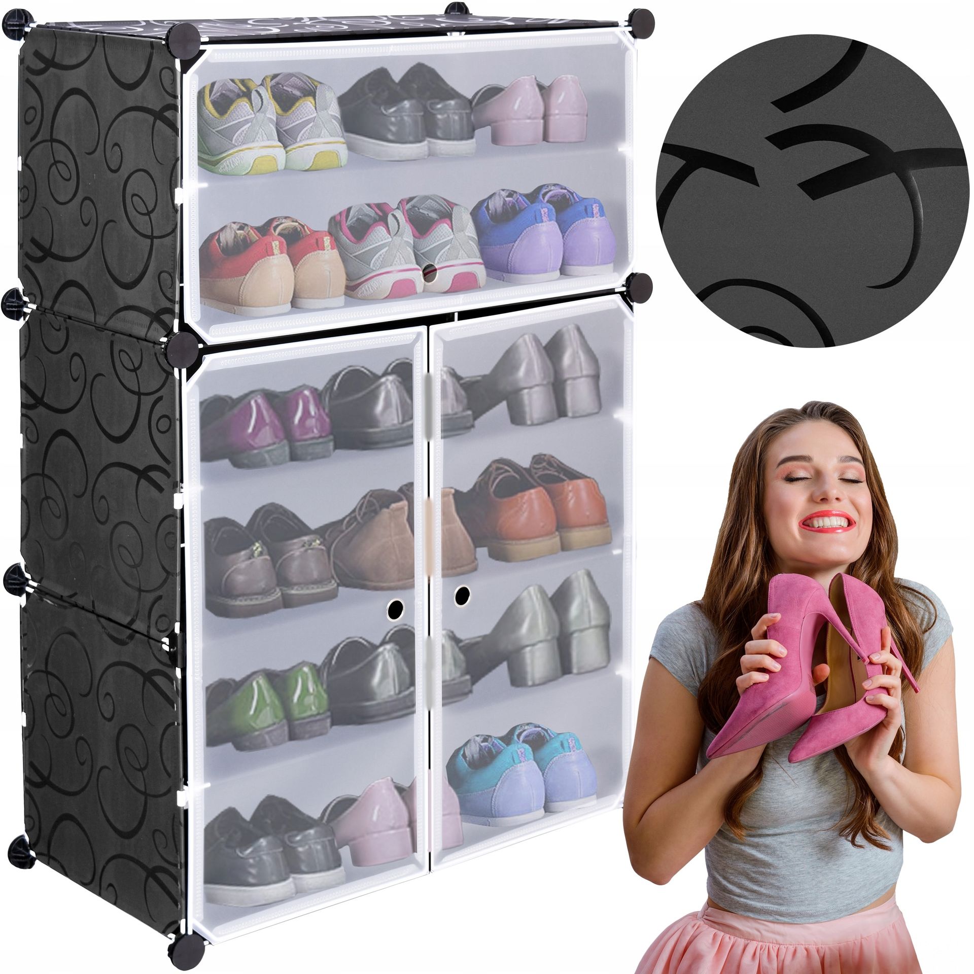 Szafka Modułowa Na Buty Obuwie Czarna Regał Stojak Półki Organizer Pudełka