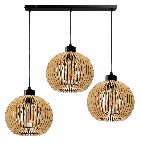 Lampa Sufitowa Led Wisząca Do Salonu 3xE27 Regulowana Drewniana Luca05