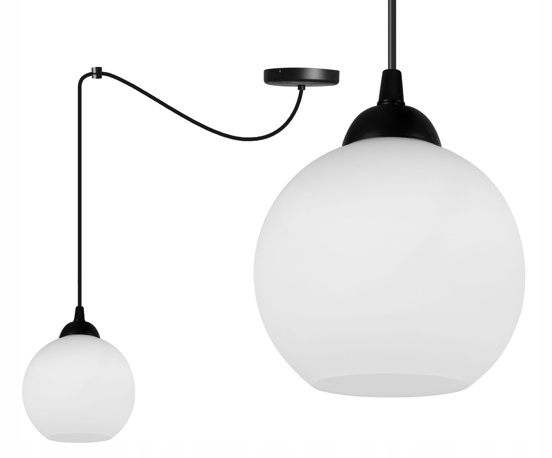 Lampa Sufitowa Wisząca Żyrandol Pojedyncza Pająk Szklana Biała Kula Loft