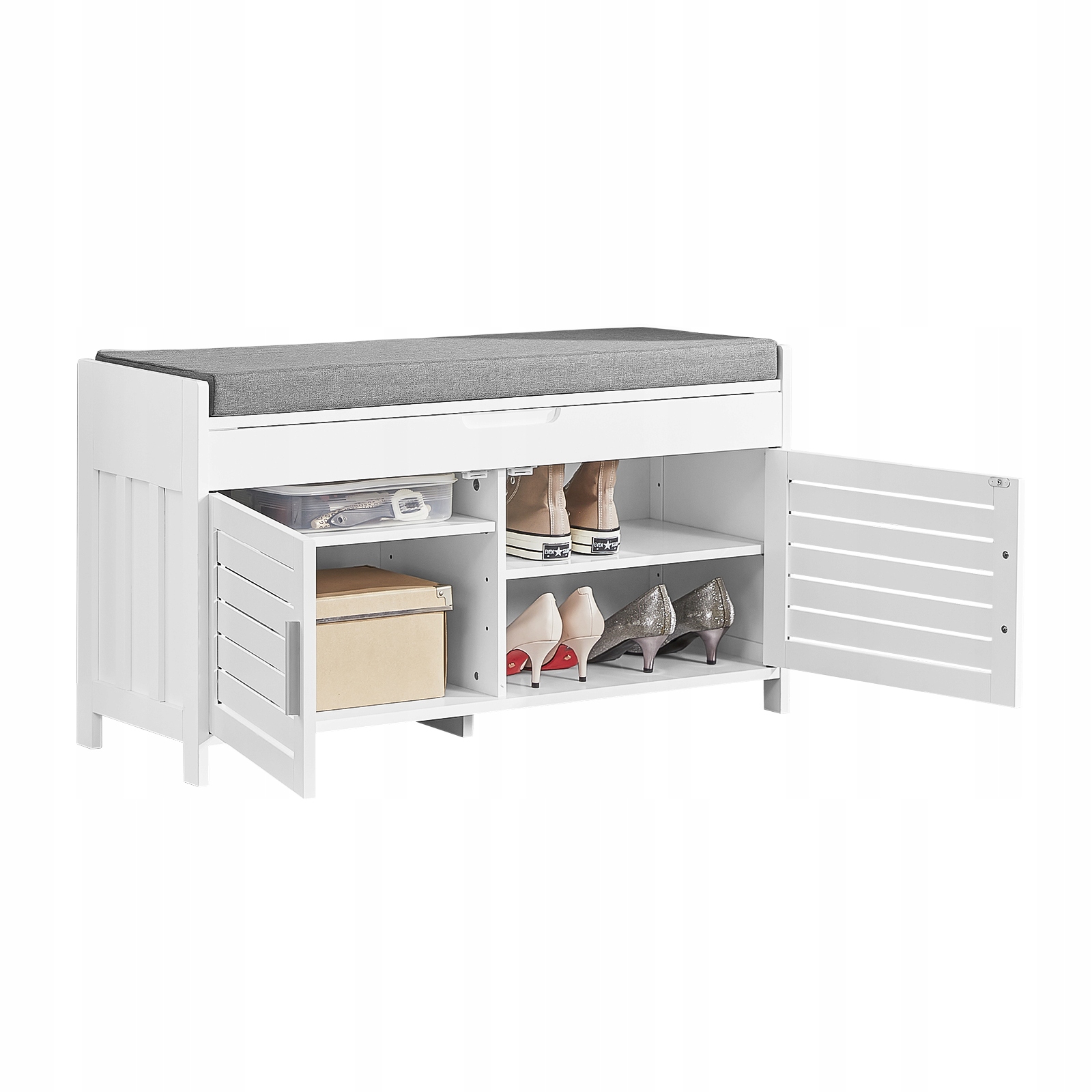 Stojąca Szafka na Buty Ławka z siedziskiem Regał Pudełko schowkiem FSR102-W