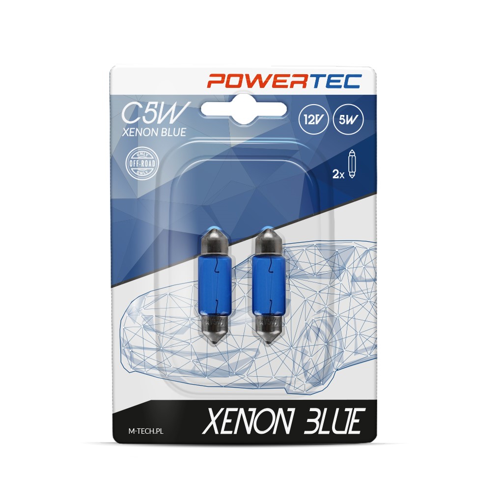 Zarowka 12V C5W 5W /rurka/ SV8.5 (36MM) Xenon Blue Powertec /offroad, Bez E