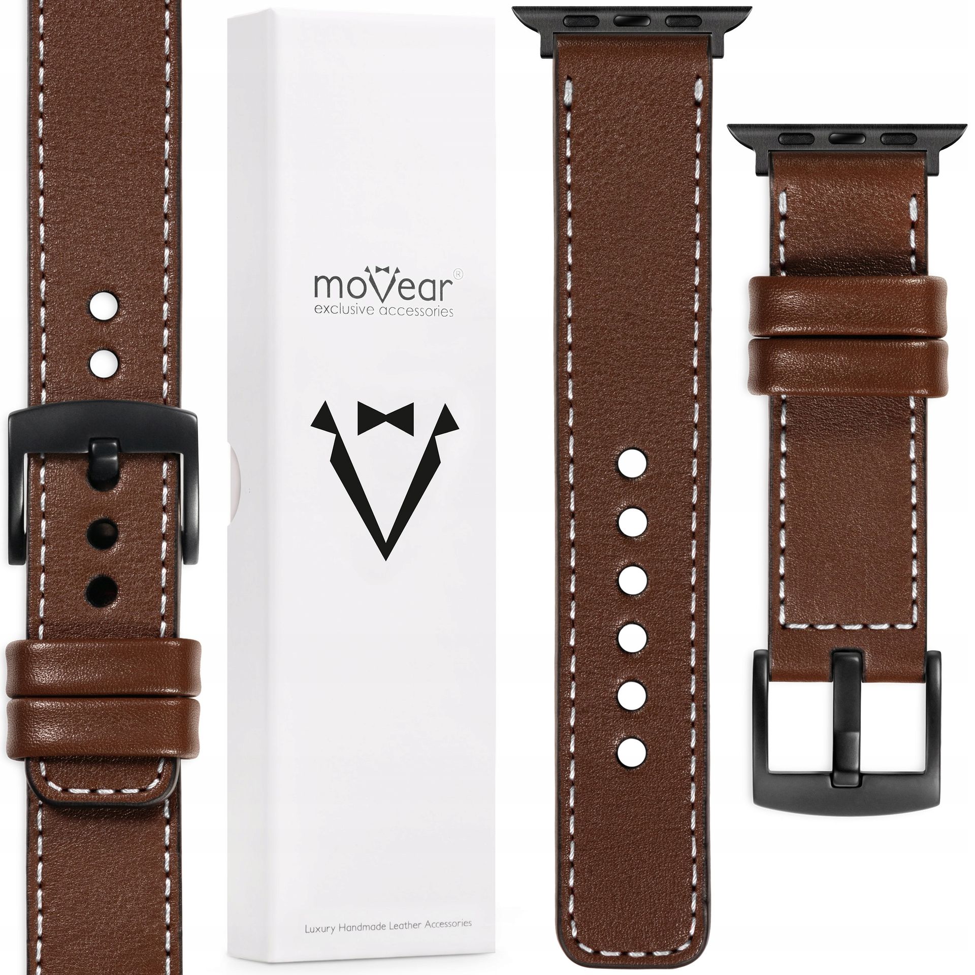 Pasek premium skórzany do Apple Watch 49/46-44mm Ciemnobrązowy Movear