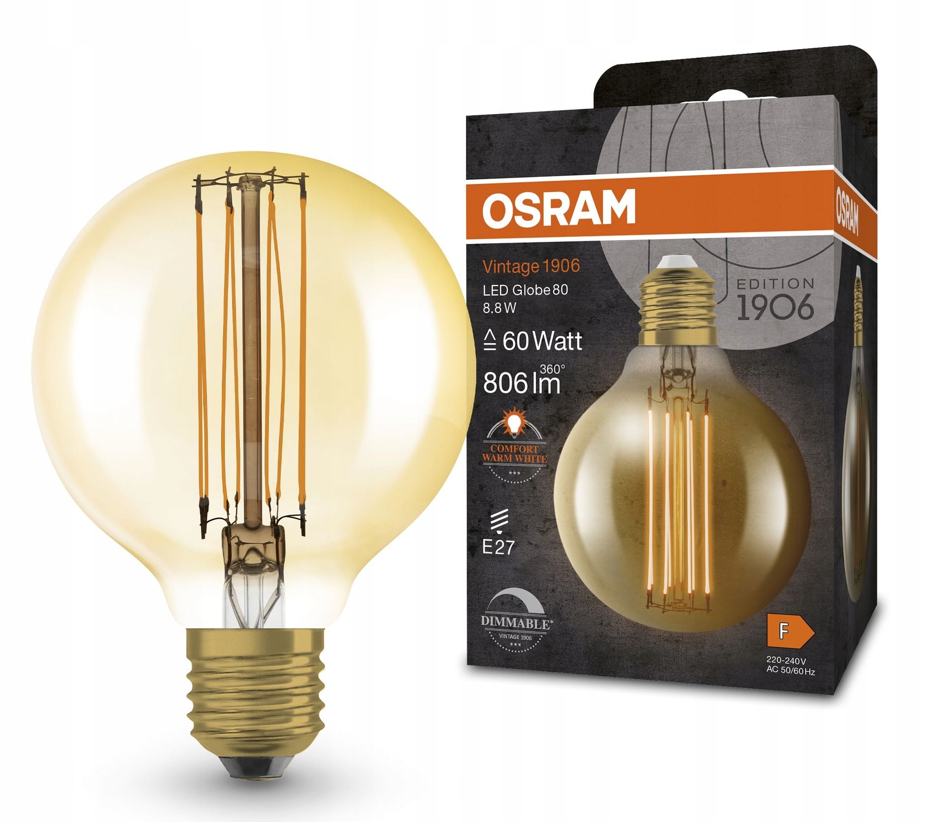 Osram Led żarówka Vintage Glob Gold 8.8W 2200K E27 DIM 80mm