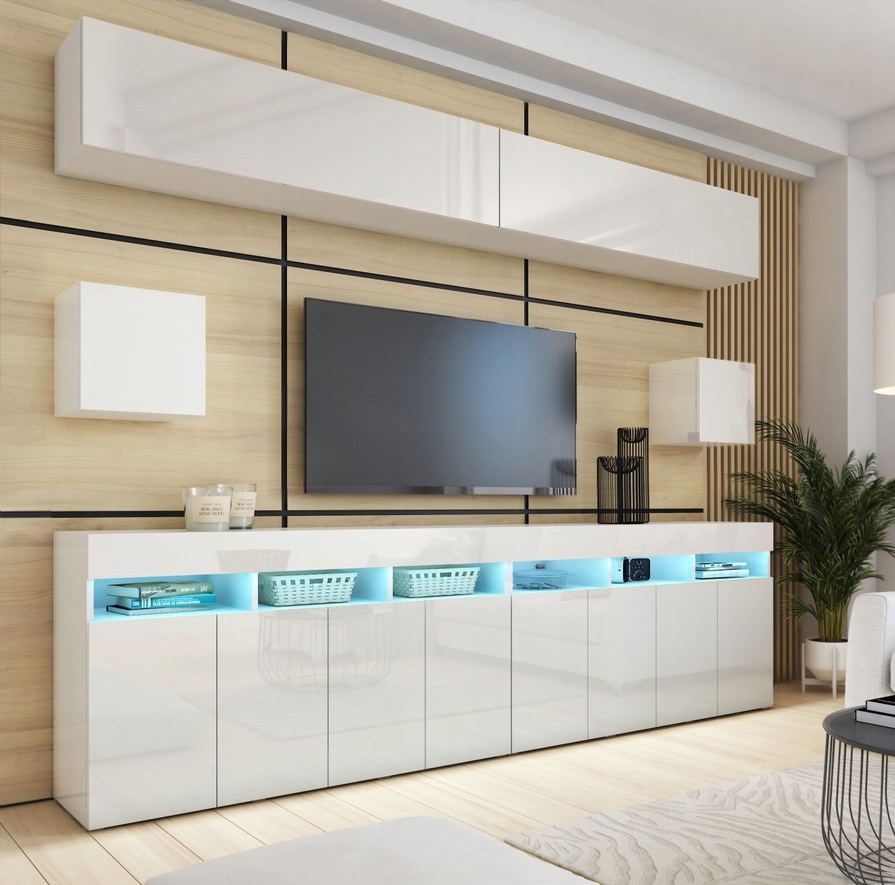 Meblościanka biały połysk komoda Rtv 280 Premium