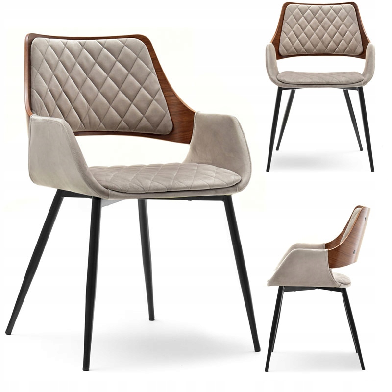 Krzesło Beżowe W Caro Z Drewna Giętego Orzech Morgan Na Metalowych Nogach