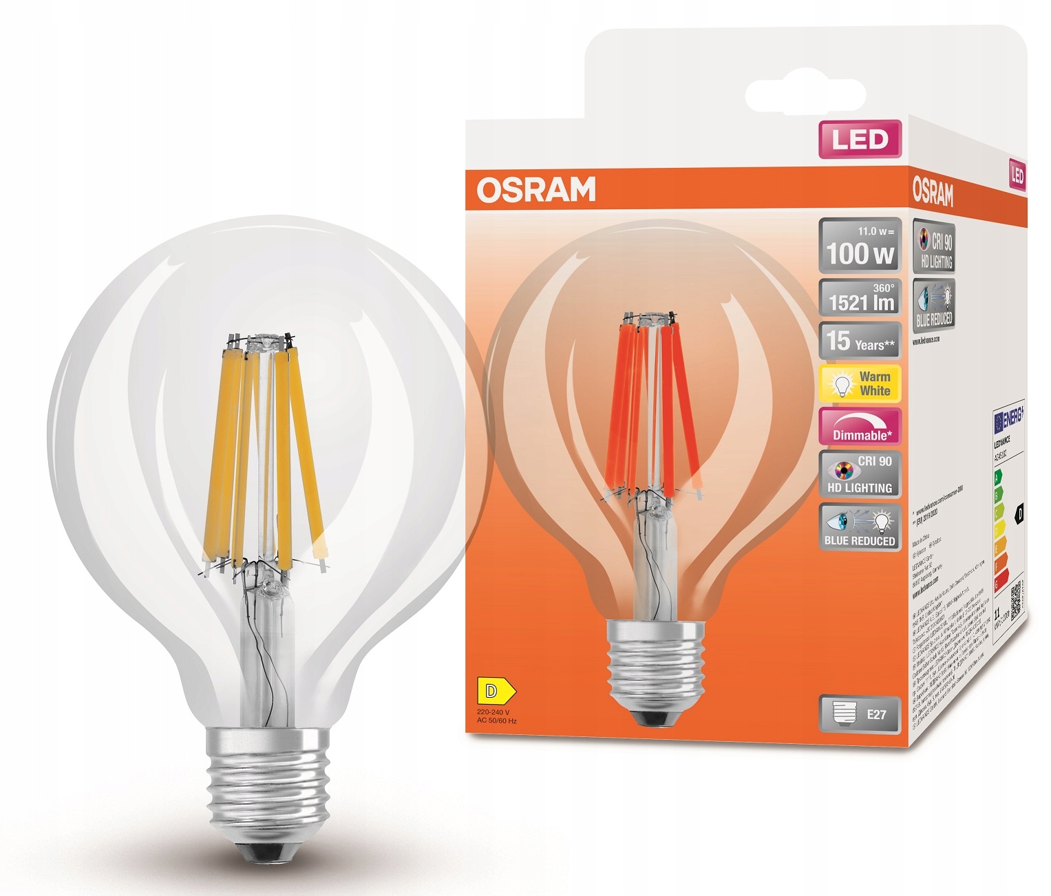 Osram Led żarówka kula G95 11W barwa 2700K DIM