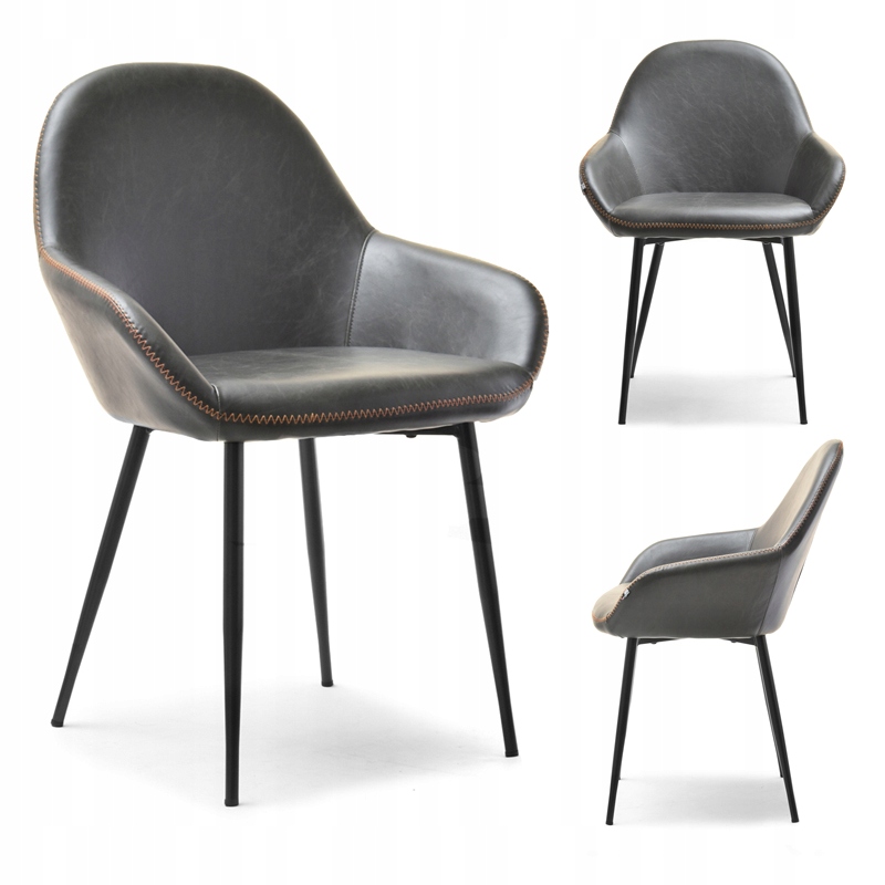 Loftowe Krzsło Do Salonu Z Ekoskóry Grubymi Przeszyciami Gemma Szary Grafit