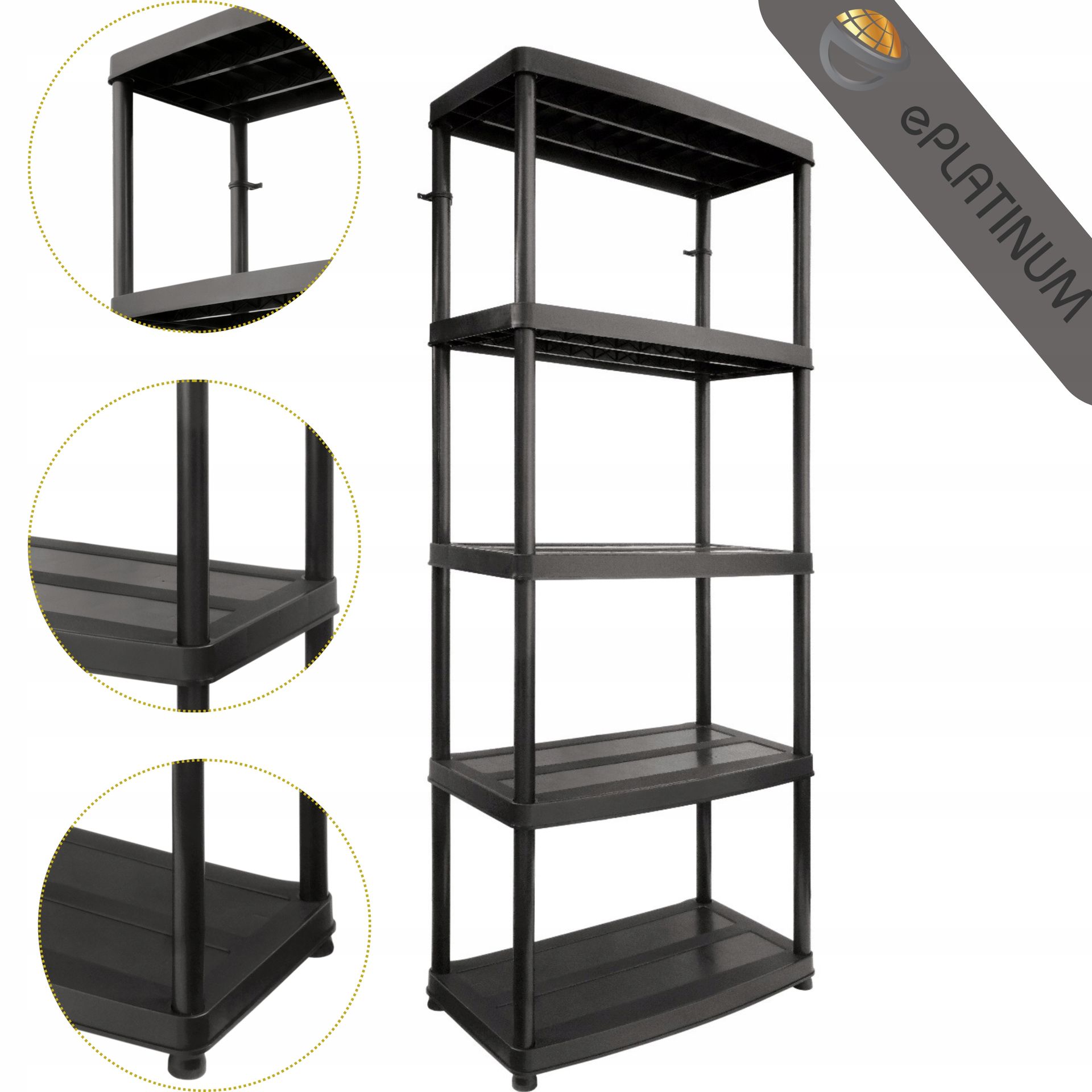 Regał plastikowy wzmocniony 250kg 180x74x40 5P 2w1