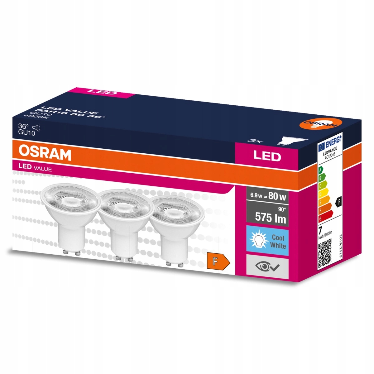 3x Żarówka Led GU10 6,9W 80W 575lm 4000K 36° Osram