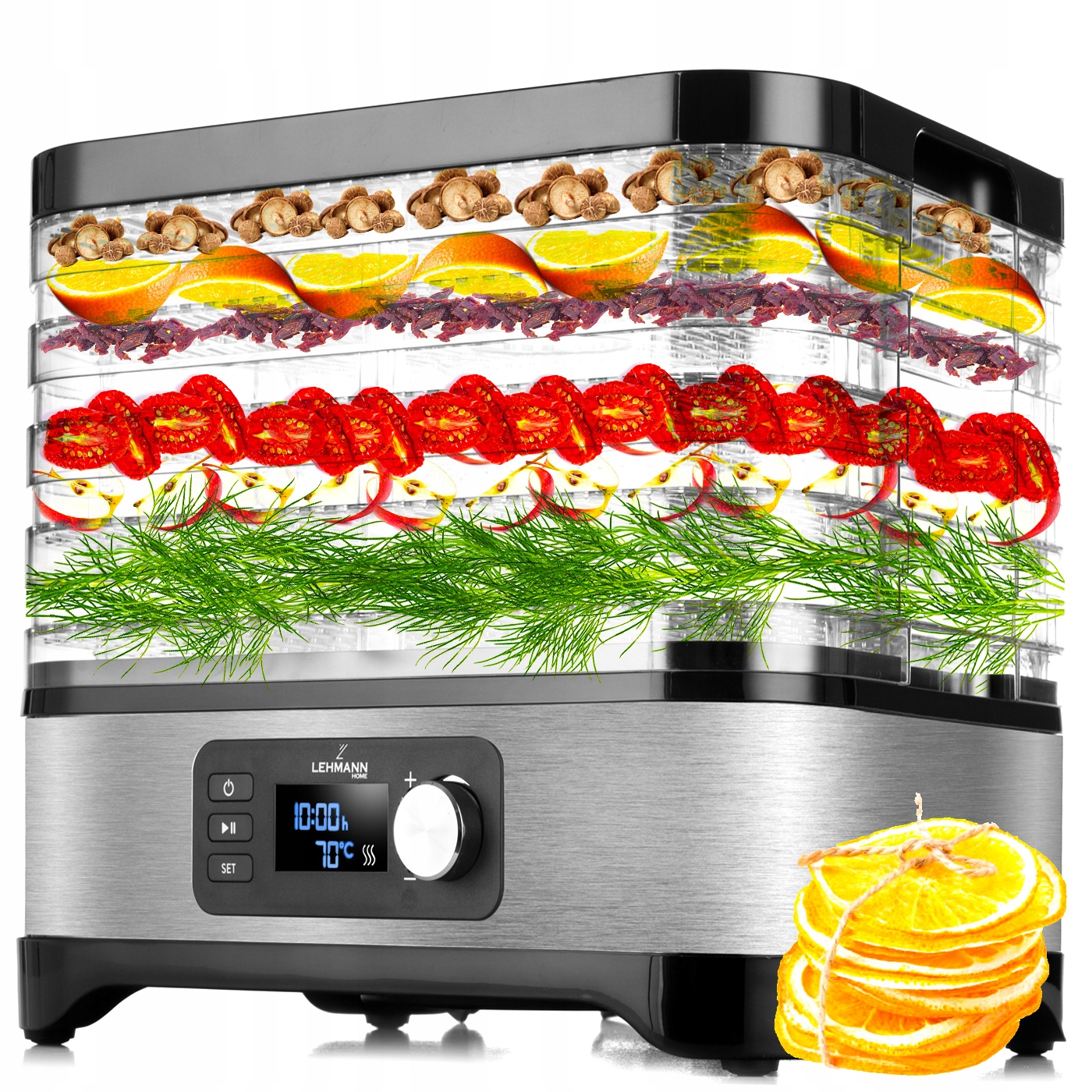 Suszarka Do Grzybów Owoców Warzyw Termoobieg Timer Najpojemniejsza 450W 5x
