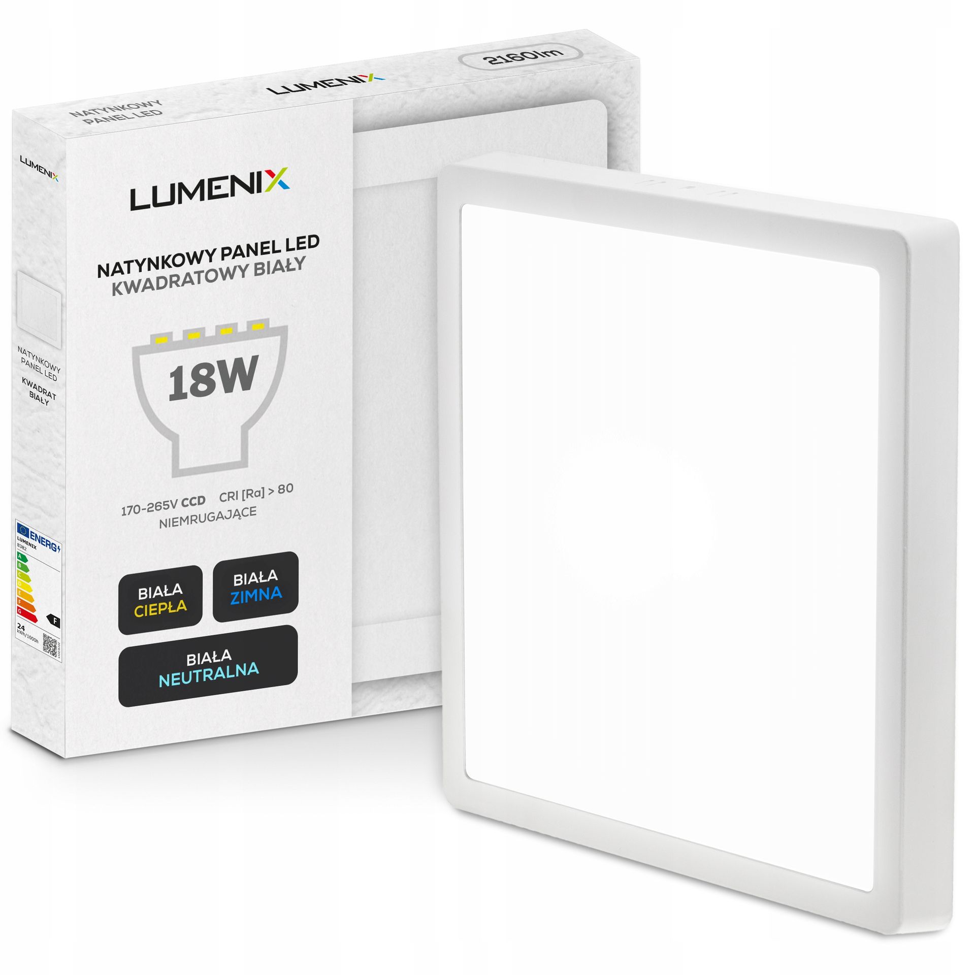 Panel plafon sufitowy Led Natynkowy Kwadrat 18W 1620lm Nie mruga CCD Slim