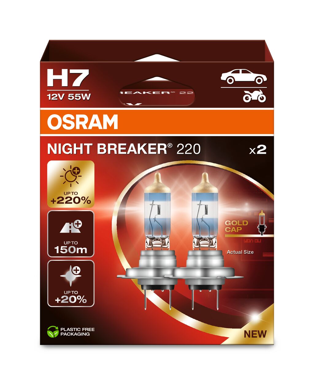 Żarówki Osram NightBreaker Laser +220% H7 55 W 2 sztuki Bielsze Światło