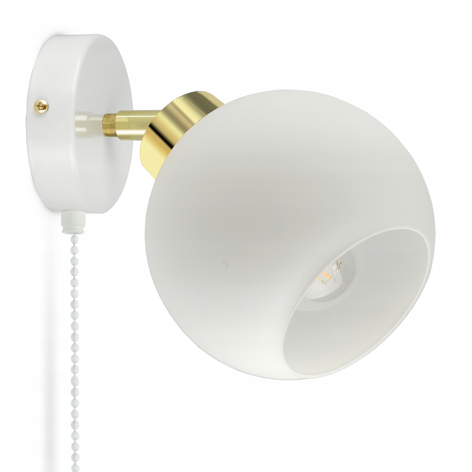 Lampa Ścienna Kinkiet Biały Szklana Kula White Glass KW1 Led E27 włącznik